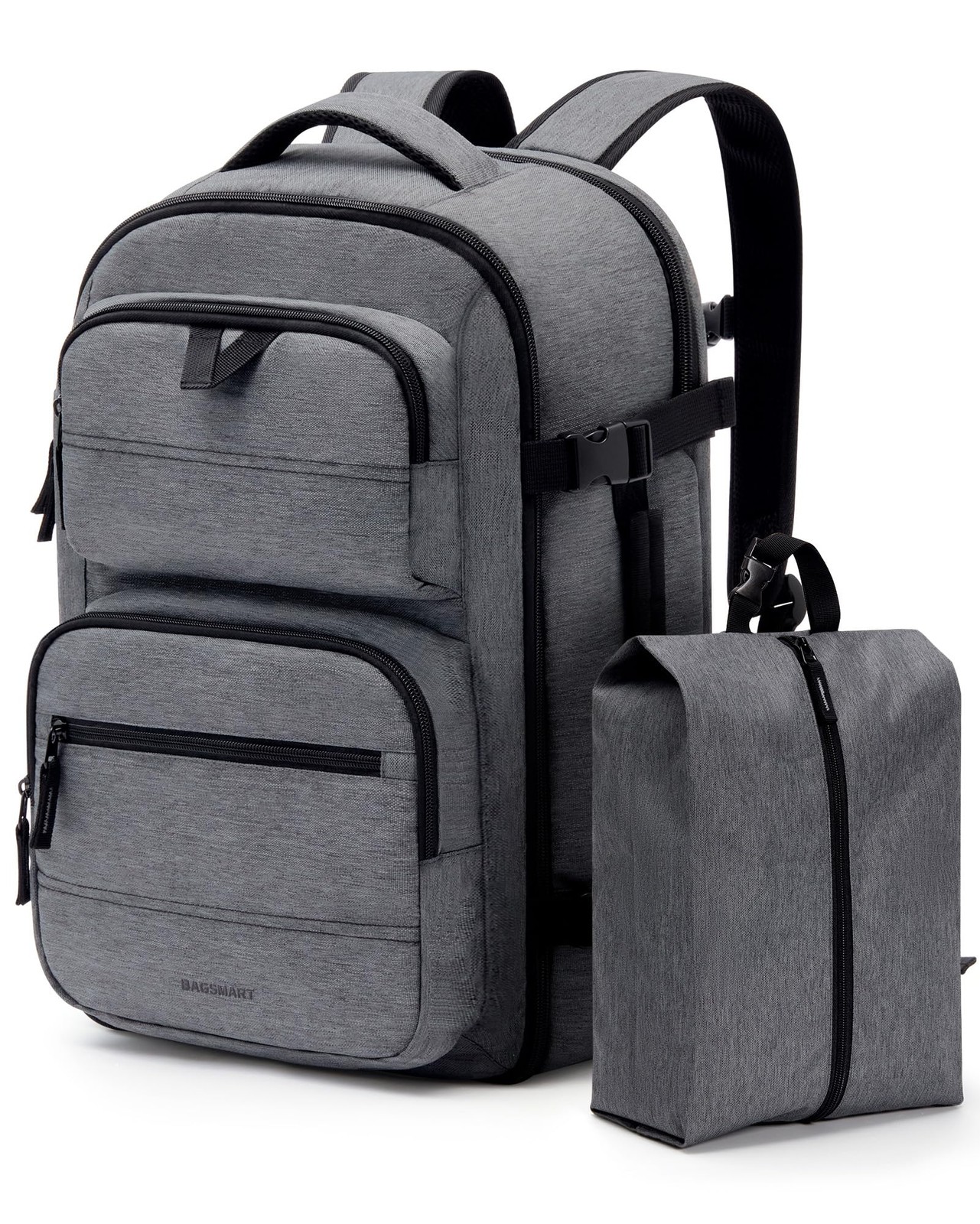 BAGSMART Travel Backpack for Women Men, 40L Flight Approved 15.6 Inch, Grey