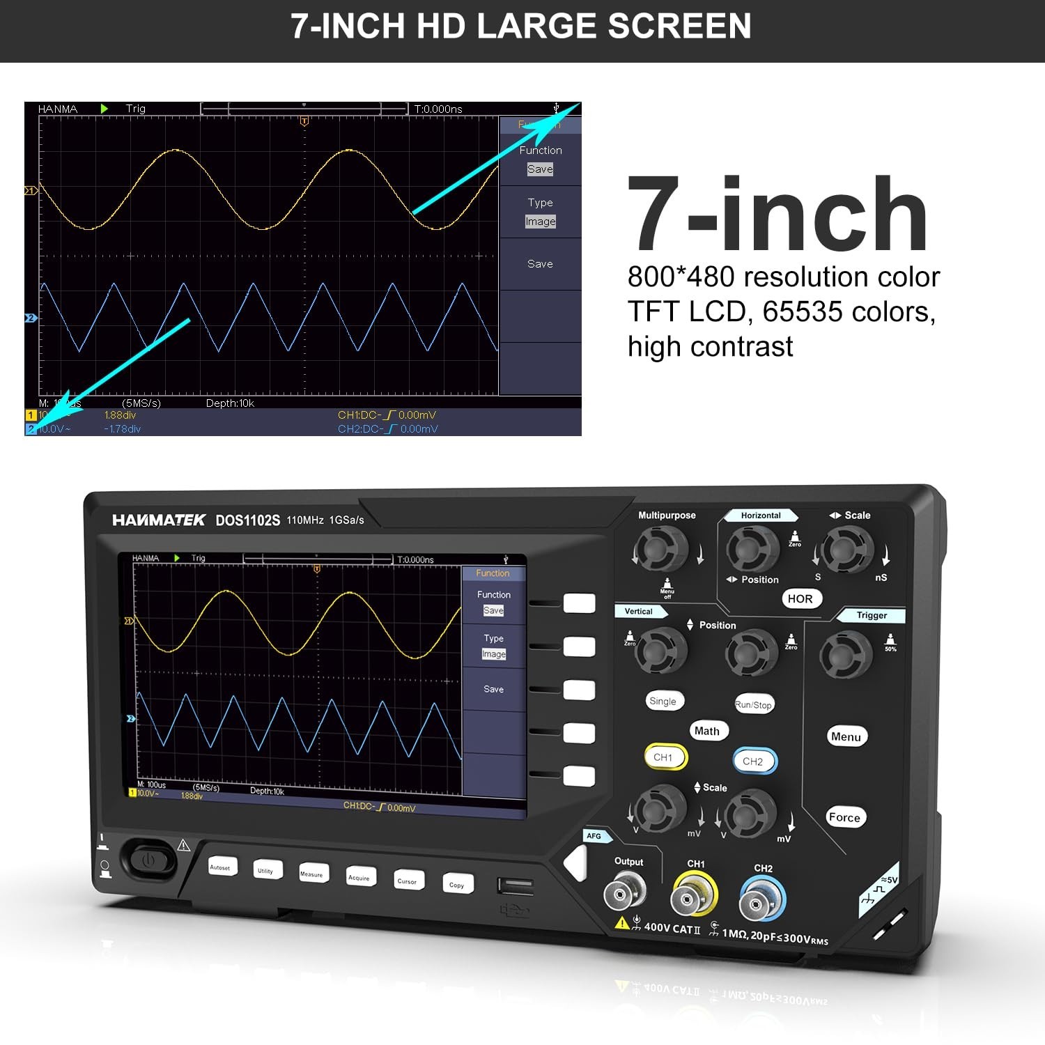 HANMATEK 2 in1 Digital Storage Oscilloscope with Built-in Waveform Generator,...