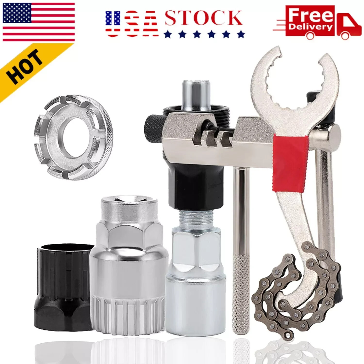 Bike Repair Tool 6 PCS Kit Crank Chain Cutter Extractor Bracket Freewheel Puller