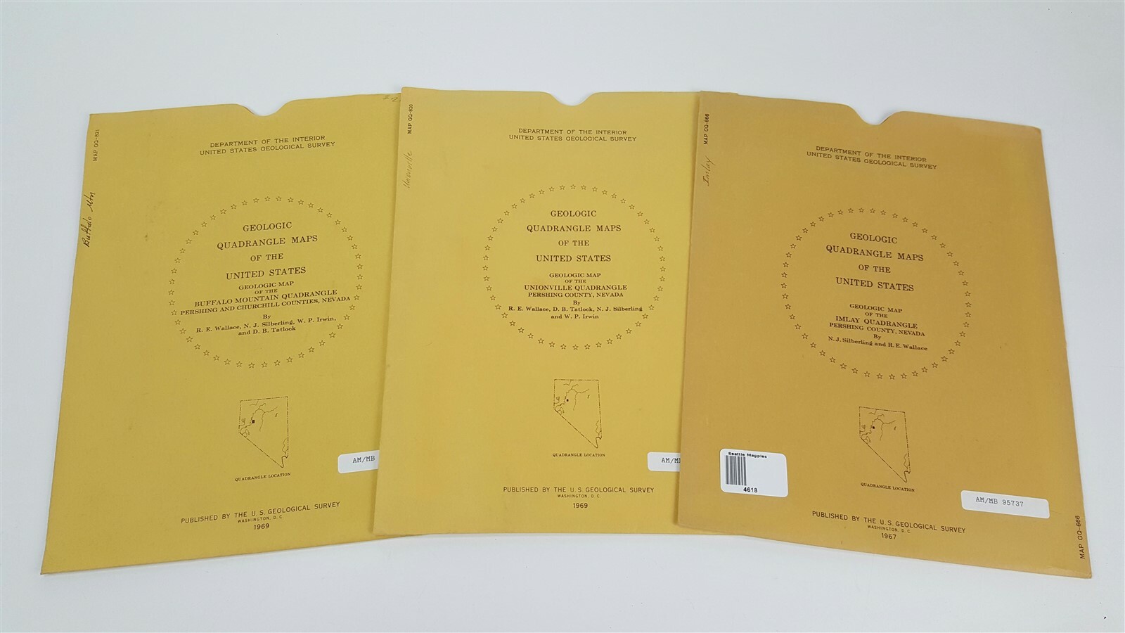 3 USGS Geologic Quadrangle maps - Nevada GQ-666 GQ-820 GQ-821