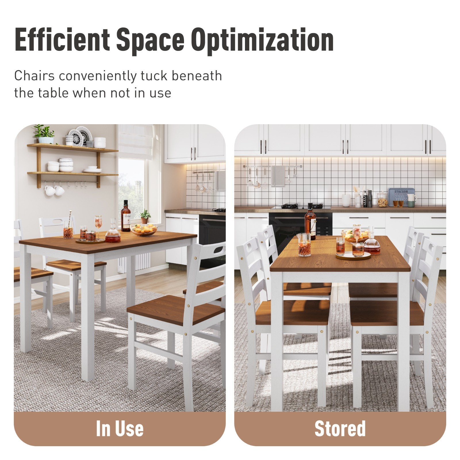 Kitchen Table and Dining Room Table Set, Wood Elegant Kitchen Sets for 4 Walnut