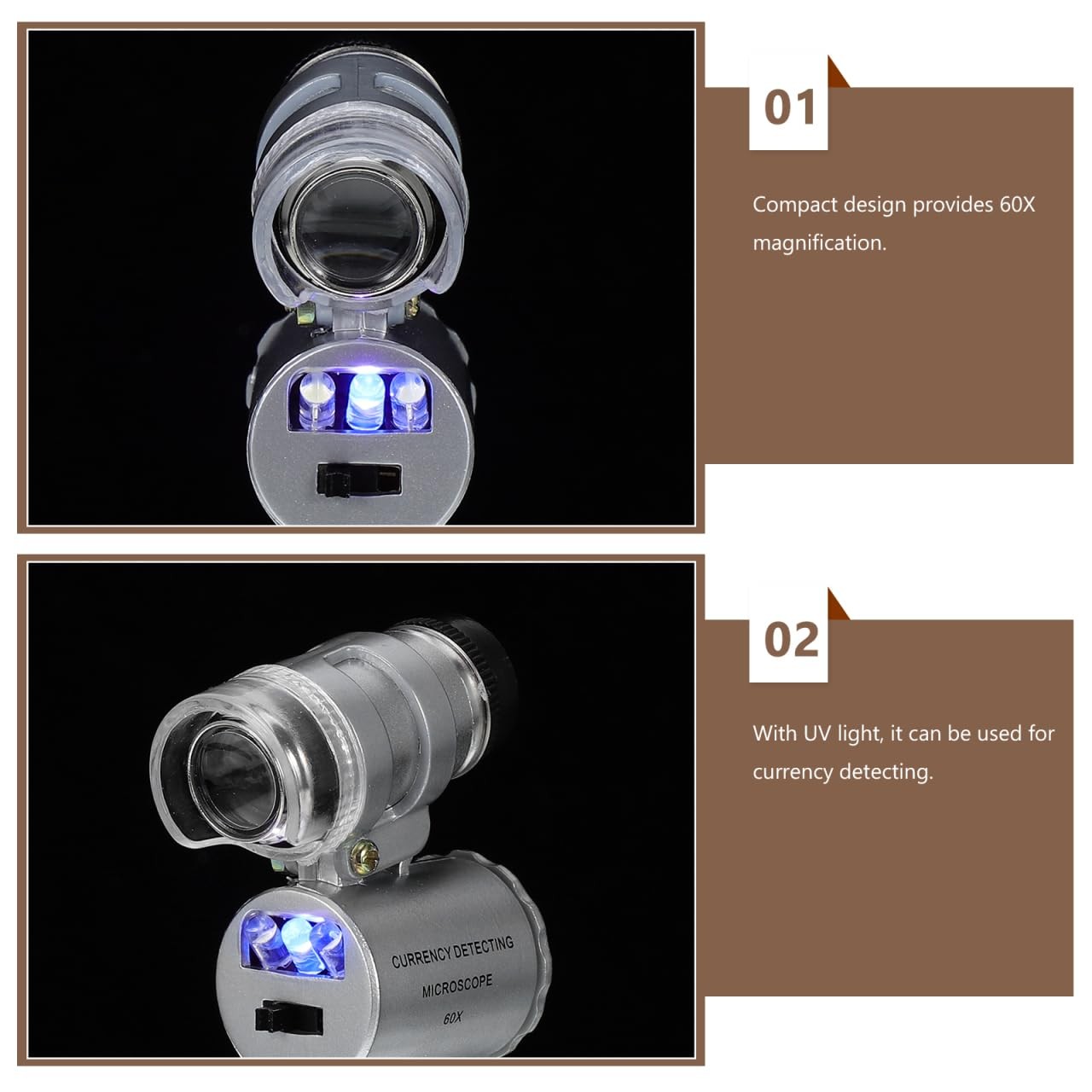 Pocket Microscope 60x LED Microscope 60x with LED Light Magnifier Currency