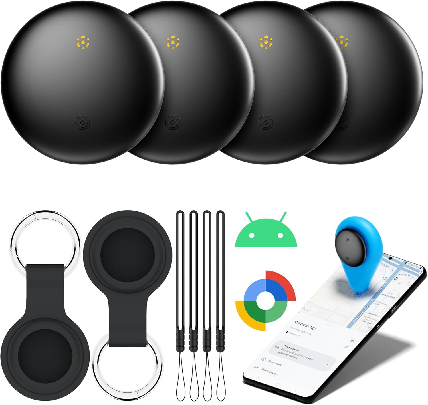 Air Tracker Tags-4 Pack for Android with Case- Bluetooth Tracker Item Finder for