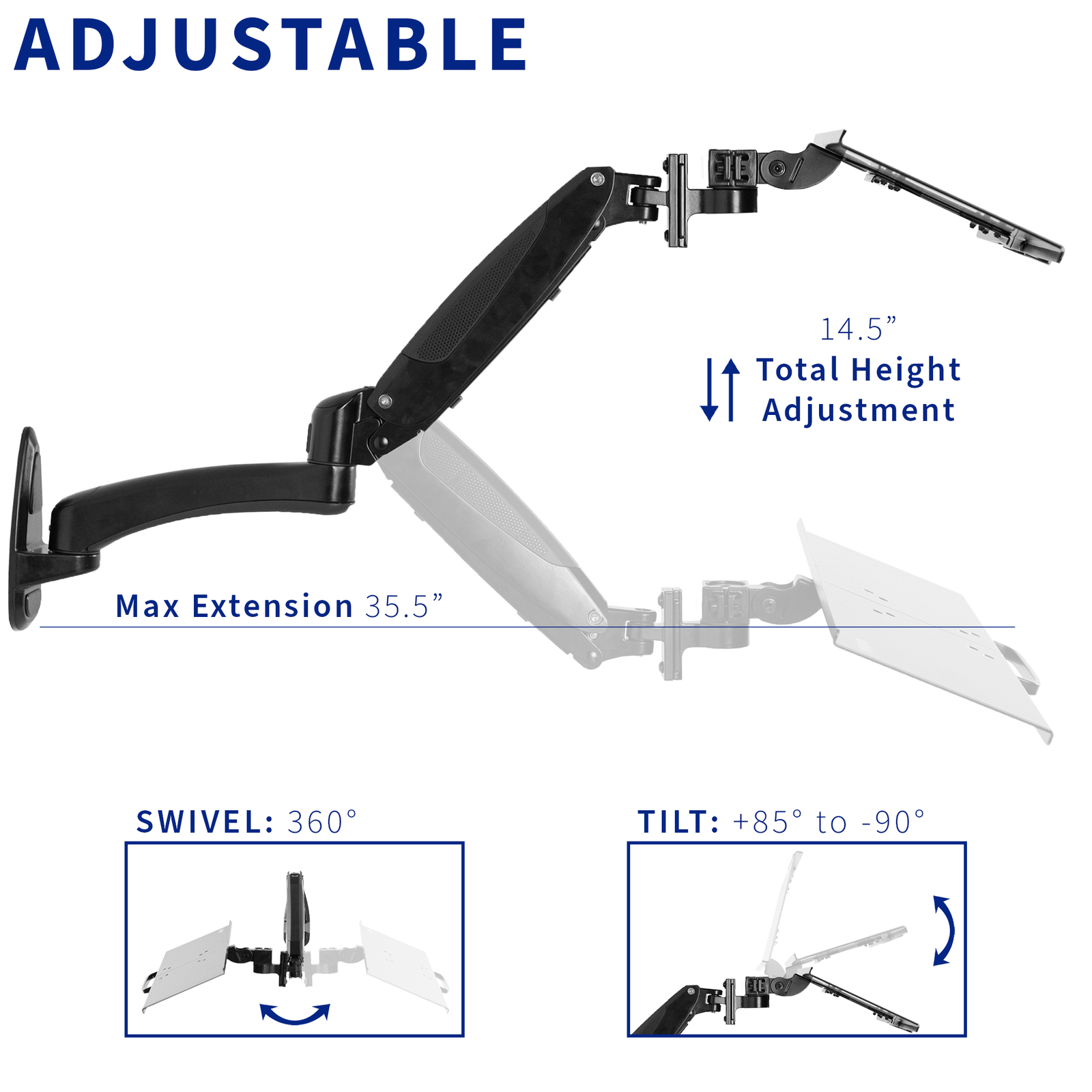 VIVO Articulating Keyboard & Mouse Platform Wall Mount, Keyboard Tray Arm