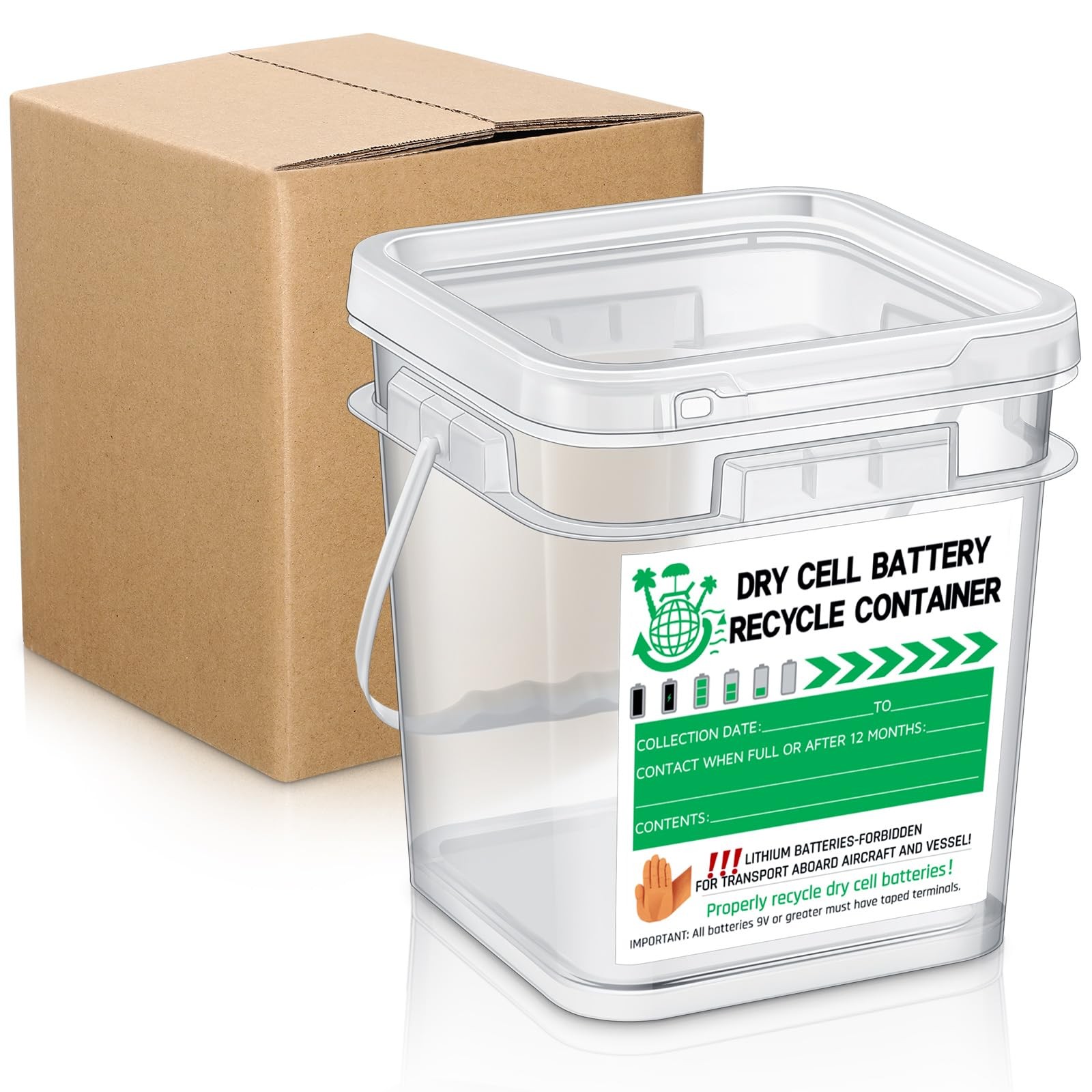 Dry Cell Battery Disposal Container 1.3 Gallon Battery Recycling Container Dr...