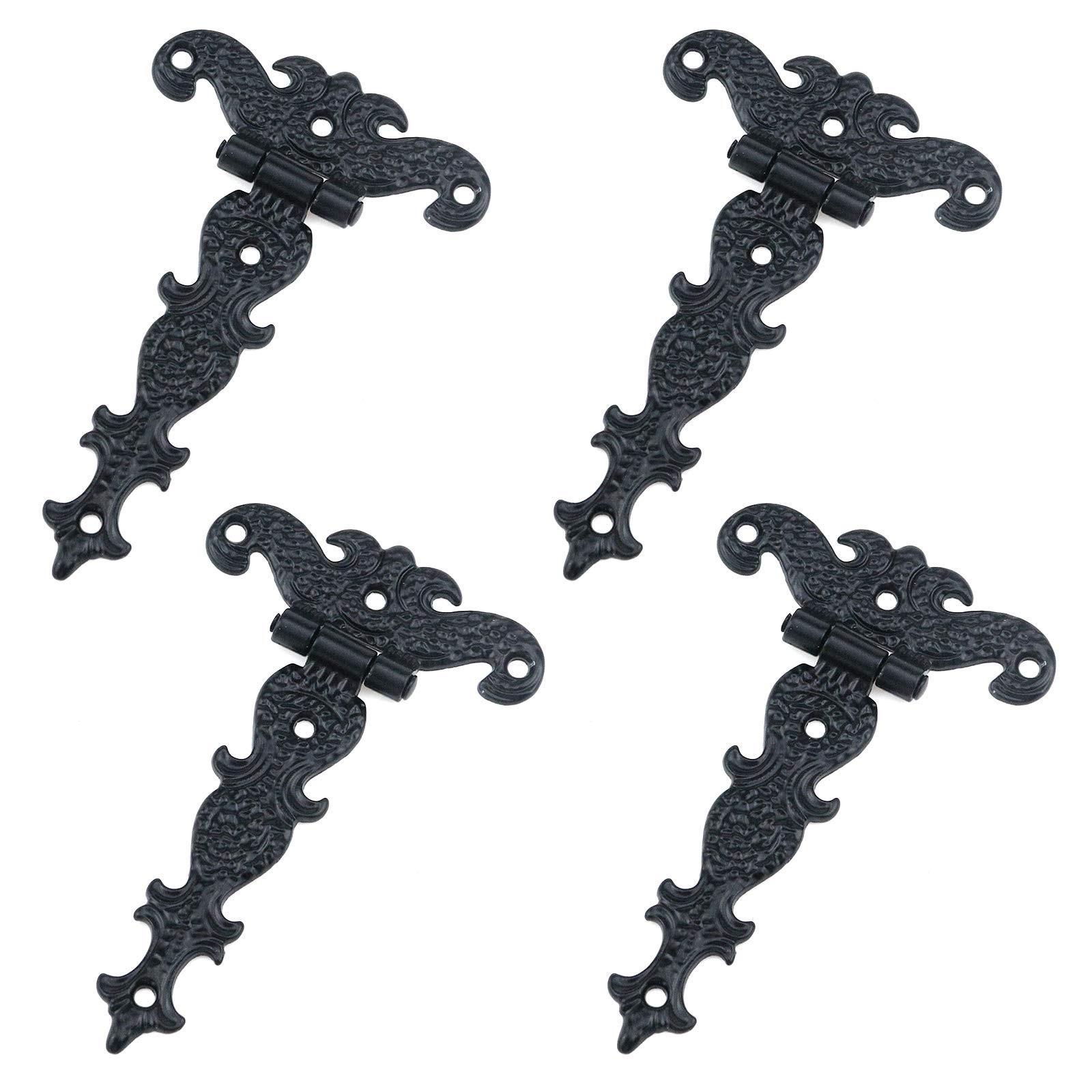 4.45x2.72 Inch Tee Hinge Zinc Alloy Black Decorative T Strap Door Screws 4 Pack