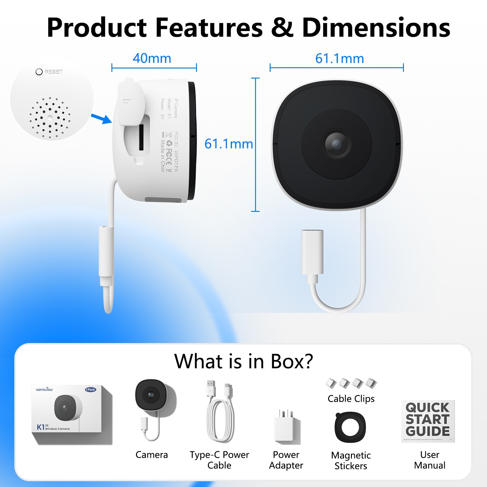 Wansview 2K 3MP Window Camera WIFI Wireless Security Camera Color Night Vision