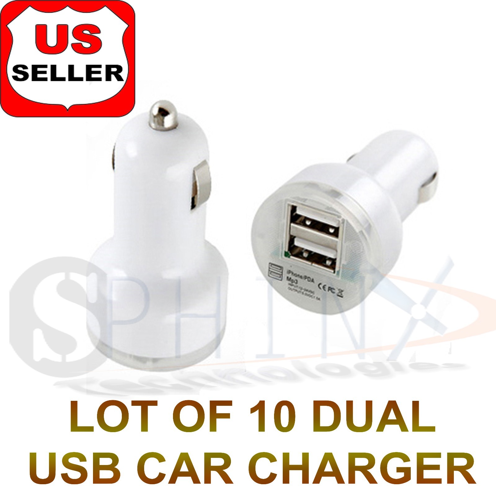 LOT 10 Dual USB 2 Port Car Charger white for iPhone 4 5 6 Samsung S2 S3 S6 S5 S4