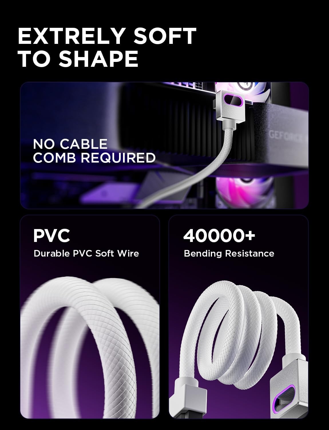 Asiahorse HYDRUS 16-Pin (12VHPWR) Type B ARGB GPU Cable - White - 50cm