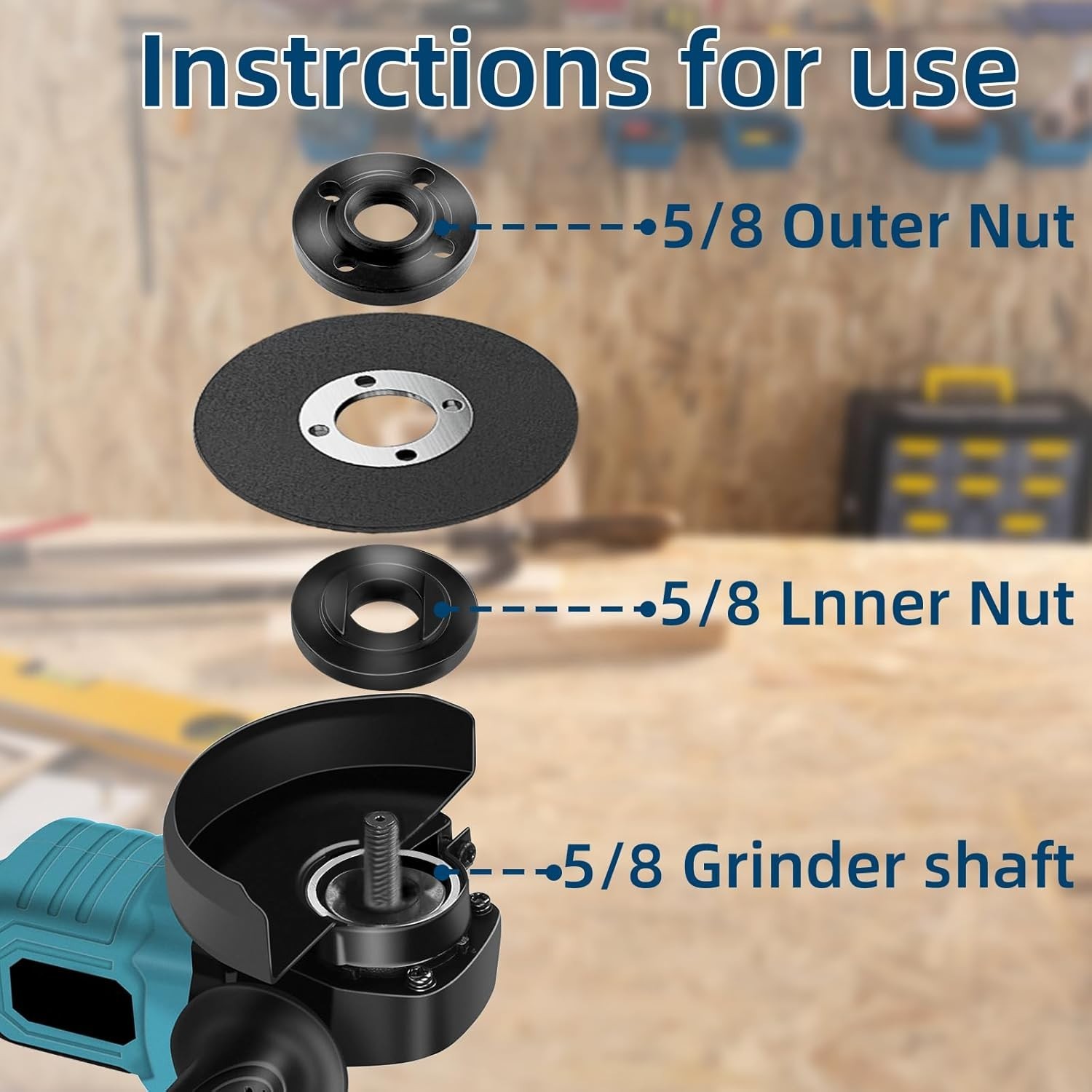 7PCS Angle Grinder Nut & Flange Set - Compatible with Dewalt, Milwaukee, Bosch