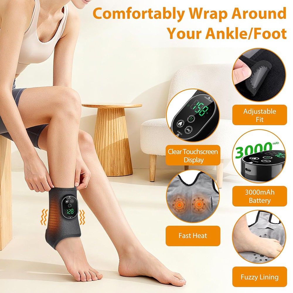 2pcs Electric Foot Ankle Massager Pain Relief 6 Heat Levels, 3 Vibration Modes