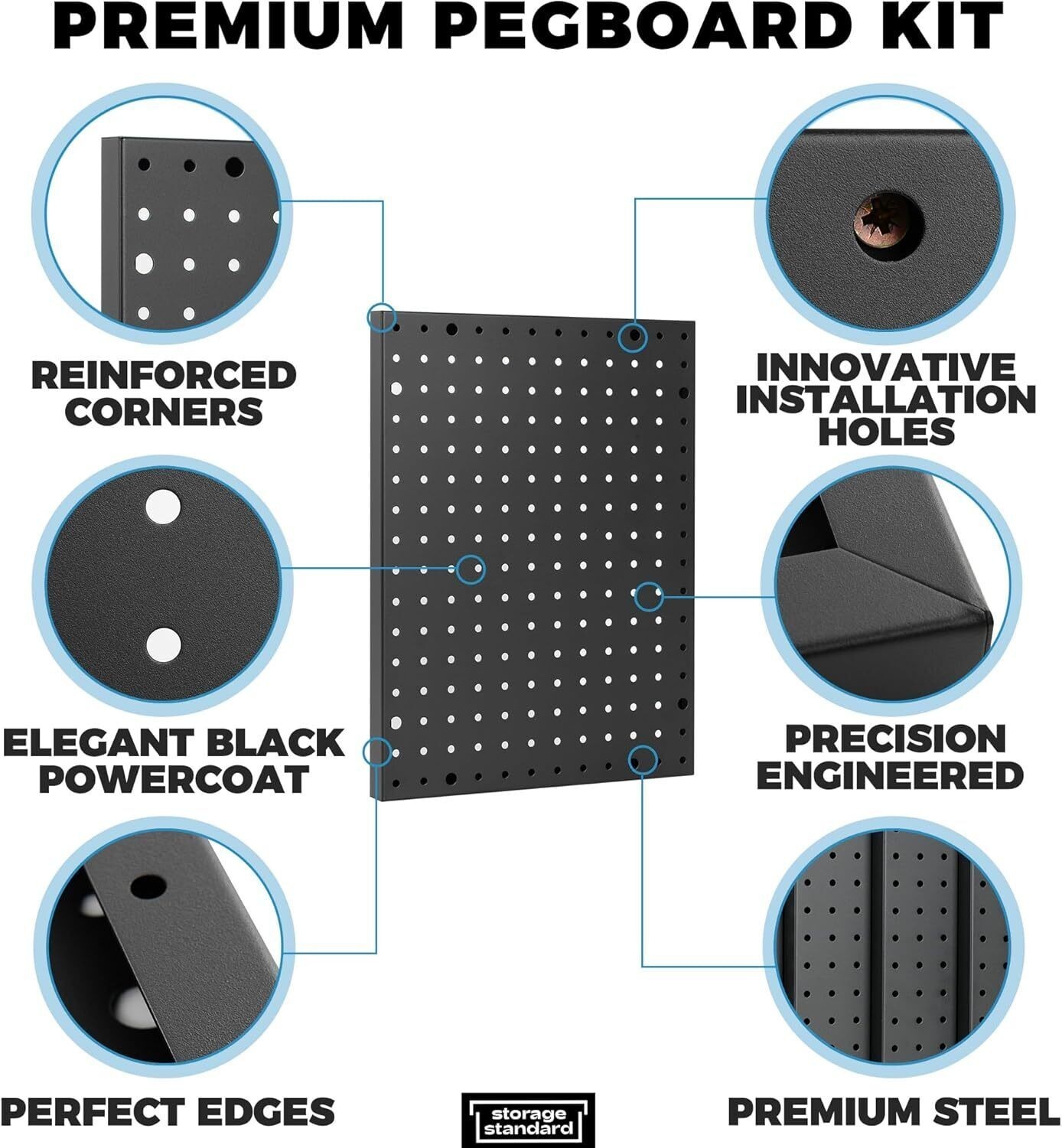 Heavy Duty 4-Panel Pegboard Wall Organizer With 32 Peg Hooks Panels Garage Tool