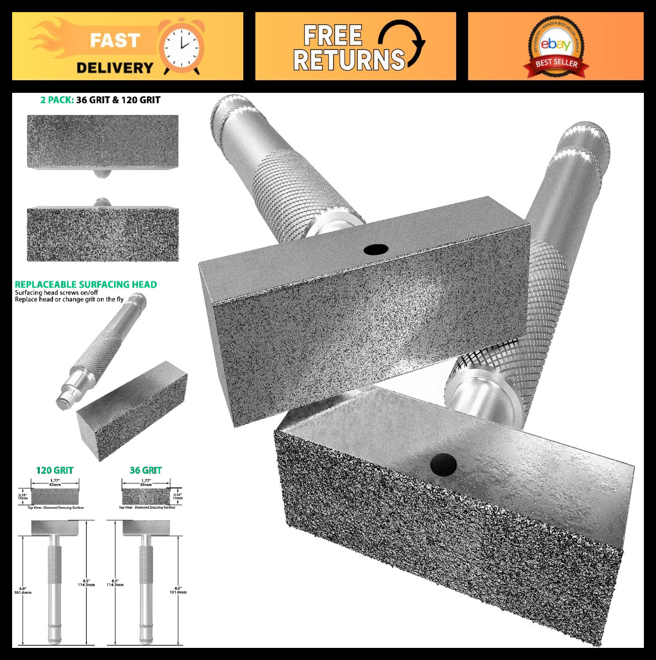Diamond Grinding Wheel Dresser Tool - 36 & 120 Grit - Restore & True Wheels