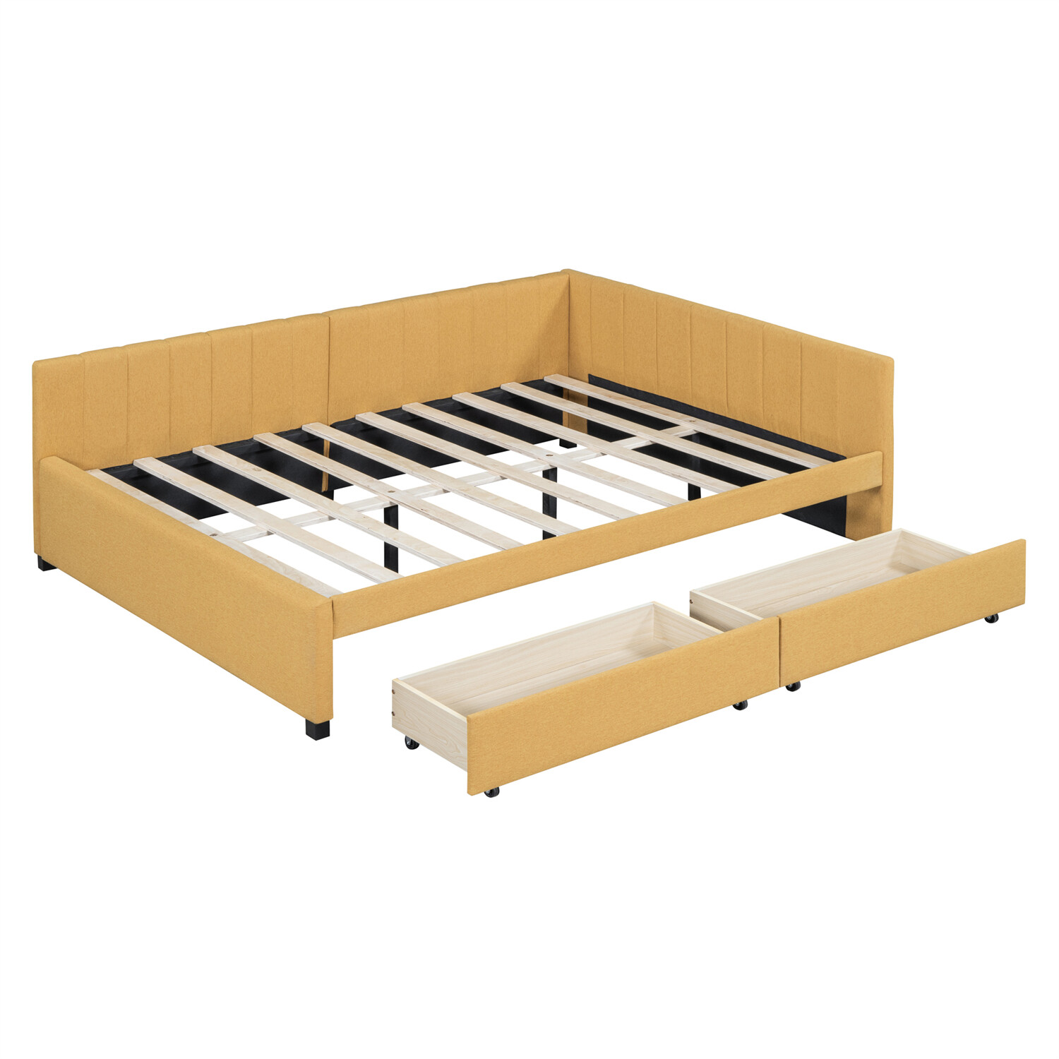 Full Size Daybed Upholstered Bed Frame Sofa Bed w/ 2 Storage Drawer Yellow US