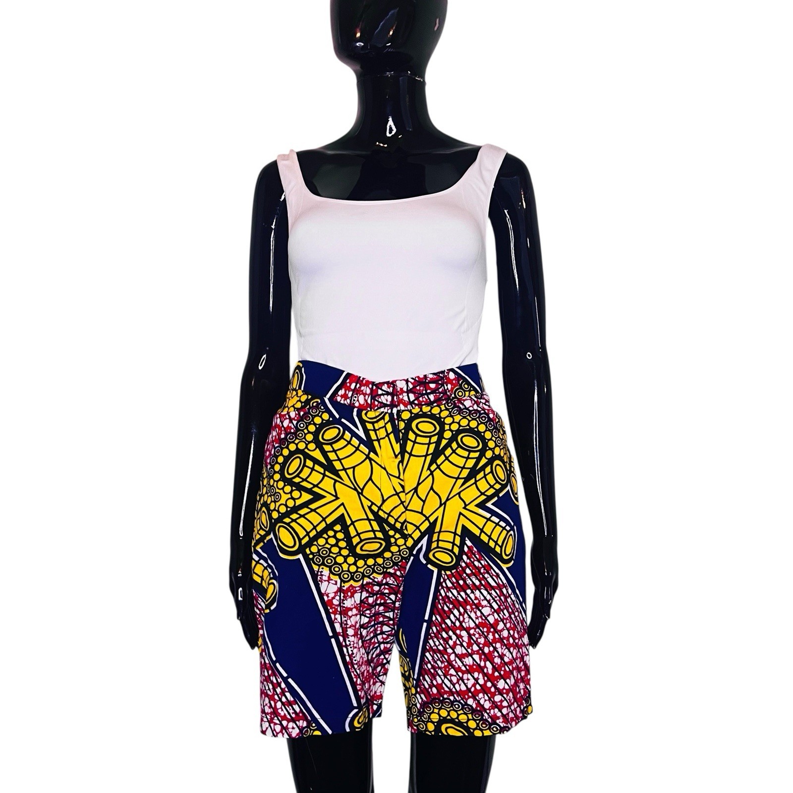 African Print Women Multicolored & Red Shorts
