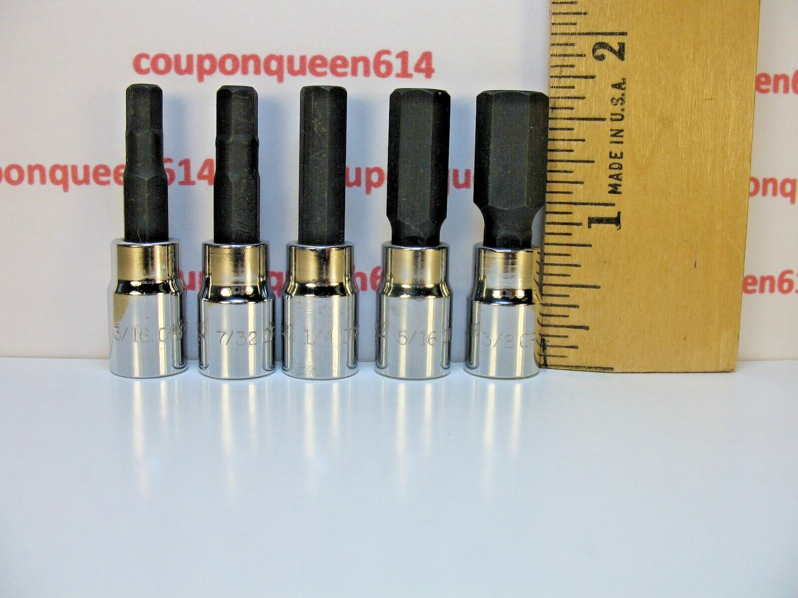 Set of 5 Craftsman 1/4" Drive SAE Hex Bit Sockets. 3/16" 7/32" 1/4" 5/16" 3/8"