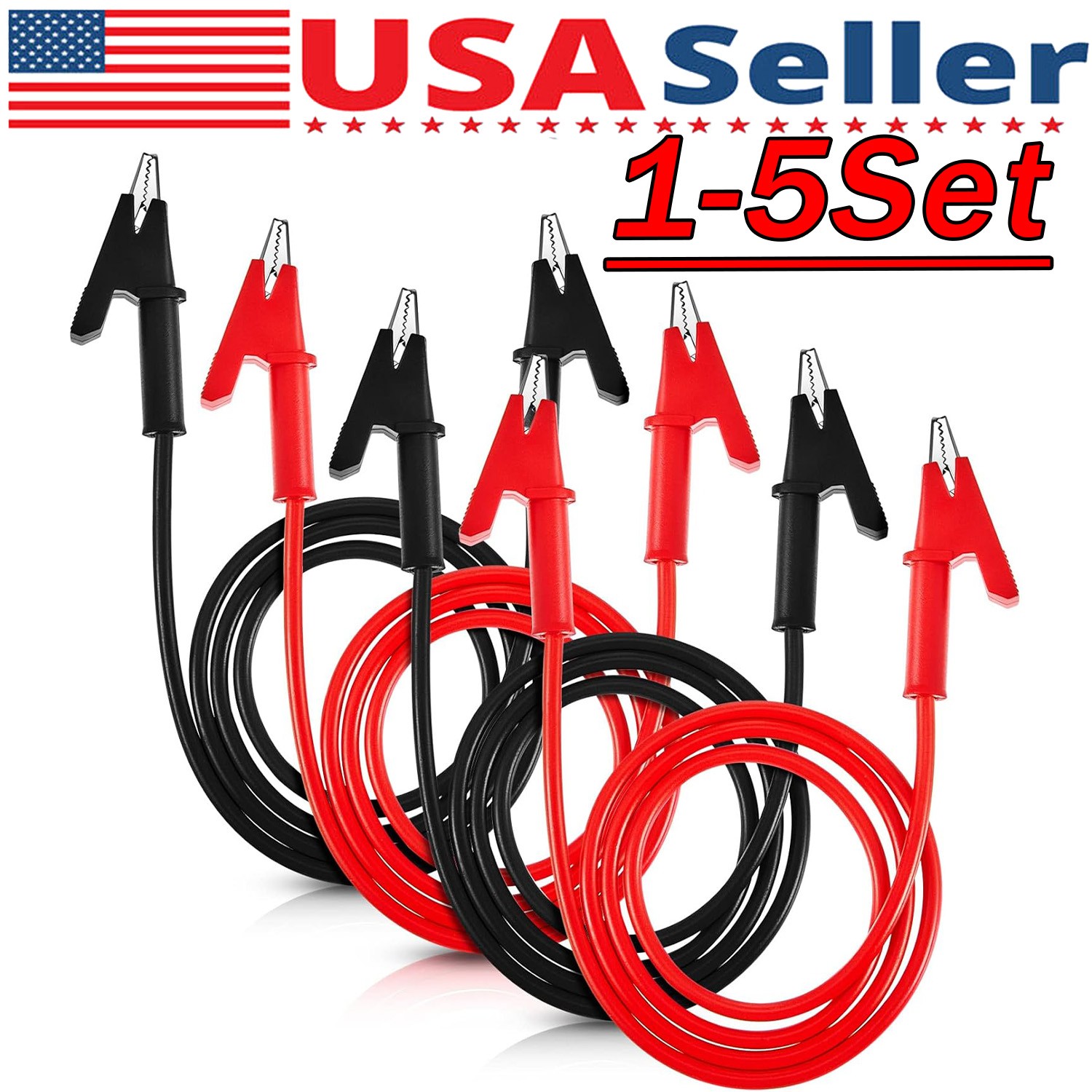 1-5X Alligator Clips Electrical Multimeter Test Leads 1500V/15A Jumper Wires Set