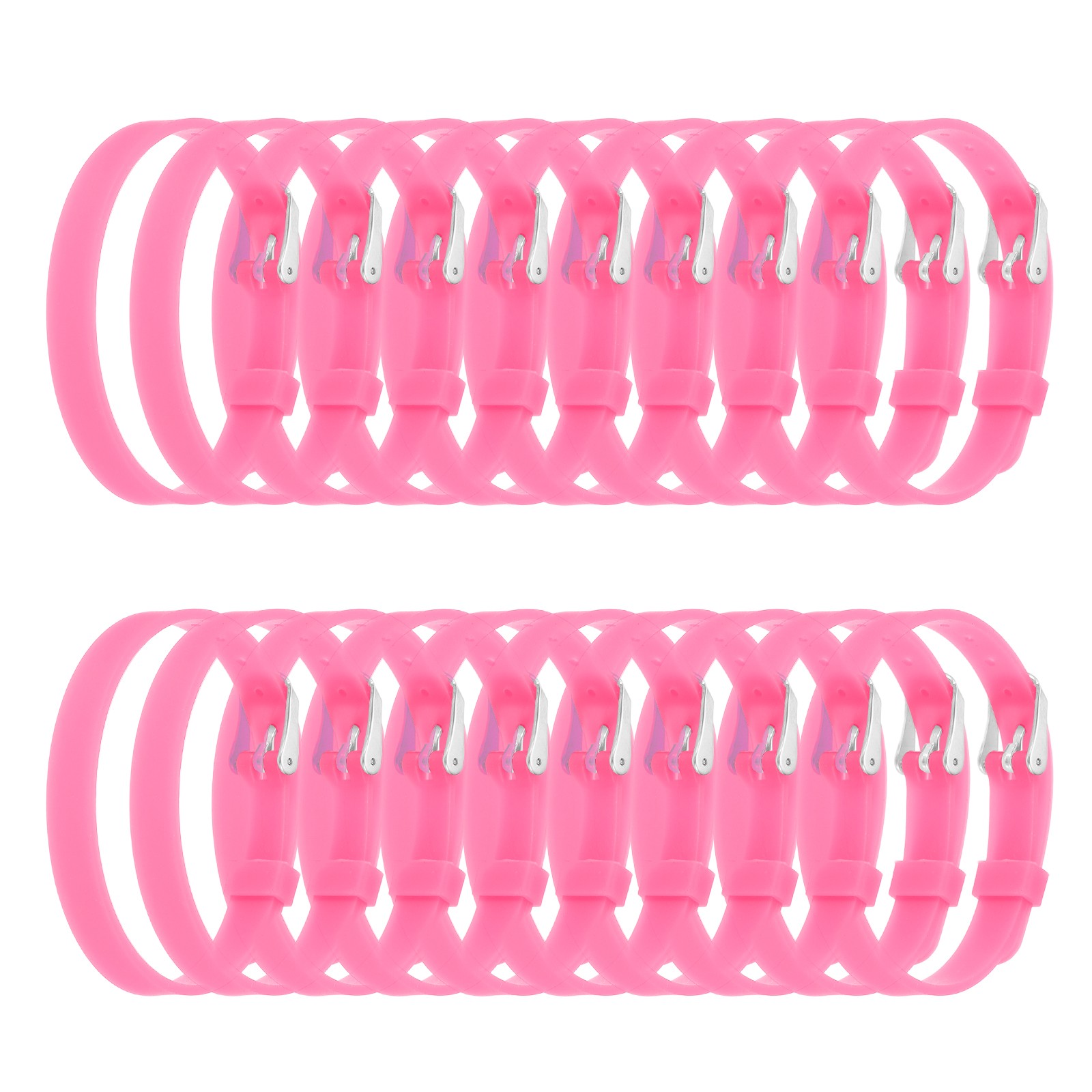 20 Pack Slide Bracelet Wristband 8.2 x 0.3” Silicone Adjustable Bracelet Pink