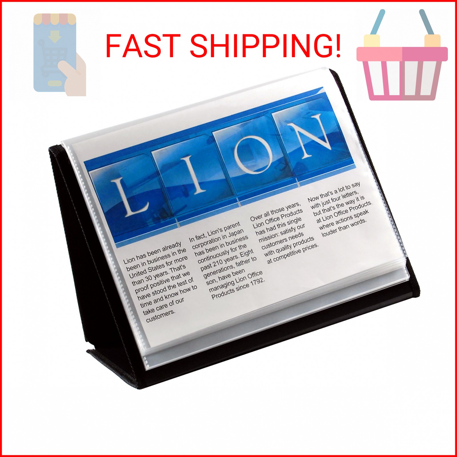 Lion Flip-N-Tell Display Book-N-Easel, Letter, 20 Double Sided Pocket, Horizonta