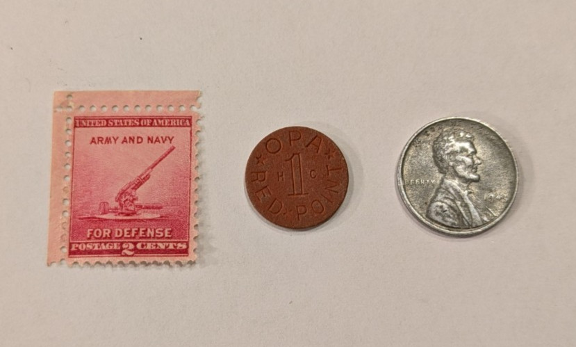 WWII Set -- WWII Steel War Penny + WWII Stamp + OPA Token --