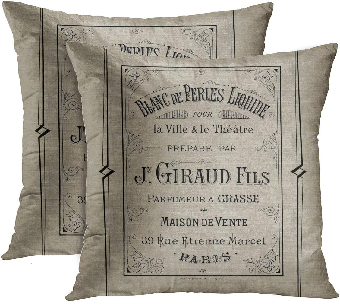 Set of 2 Throw Pillow Cover Vintage Advertisement French Perfume Ad Paris France