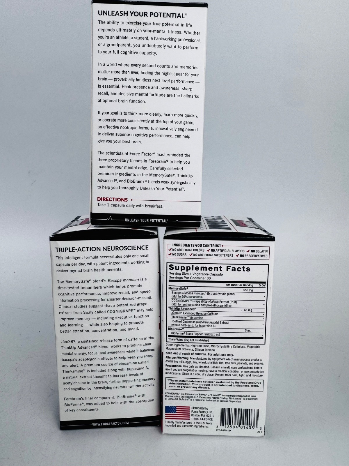 Force Factor Forebrain Nootropic Brain Supplement to Improve Memory 3 PK *READ*