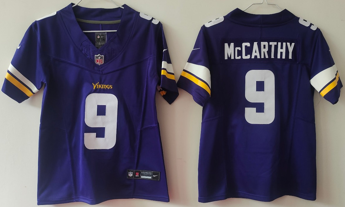 Tariffs​ Free~ YOUTH'S J.J. McCarthy #9 Vikings FUSE Purple Sewn Stitched Jersey