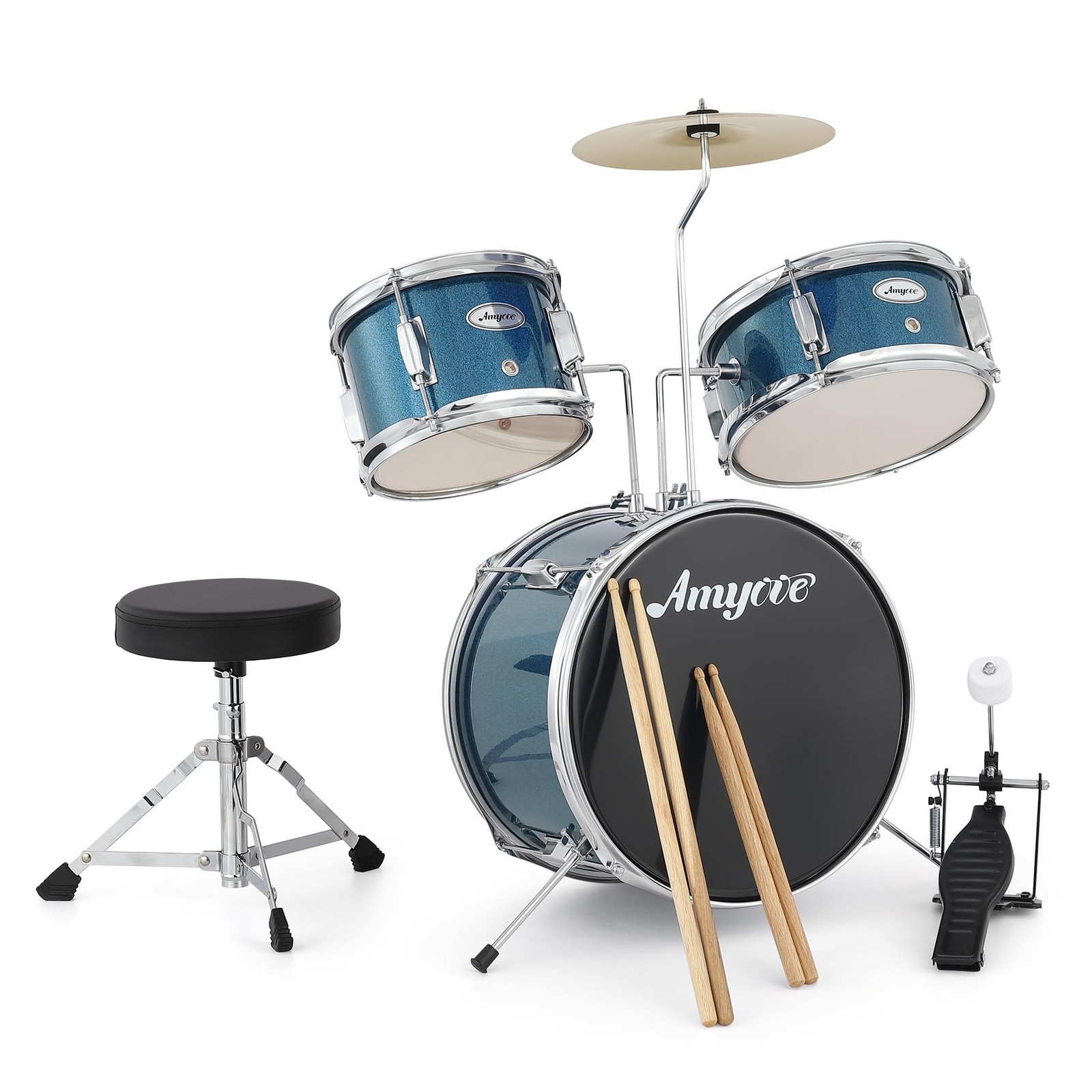 Kids Drum Set, 3 Piece Junior Drum Set with with Cymbal, Tom, Bass Drum, Blue