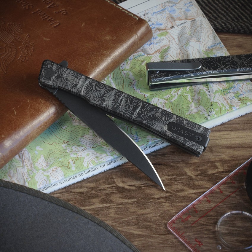Ocaso Solstice Linerlock PVD Topo Folding Knife Black