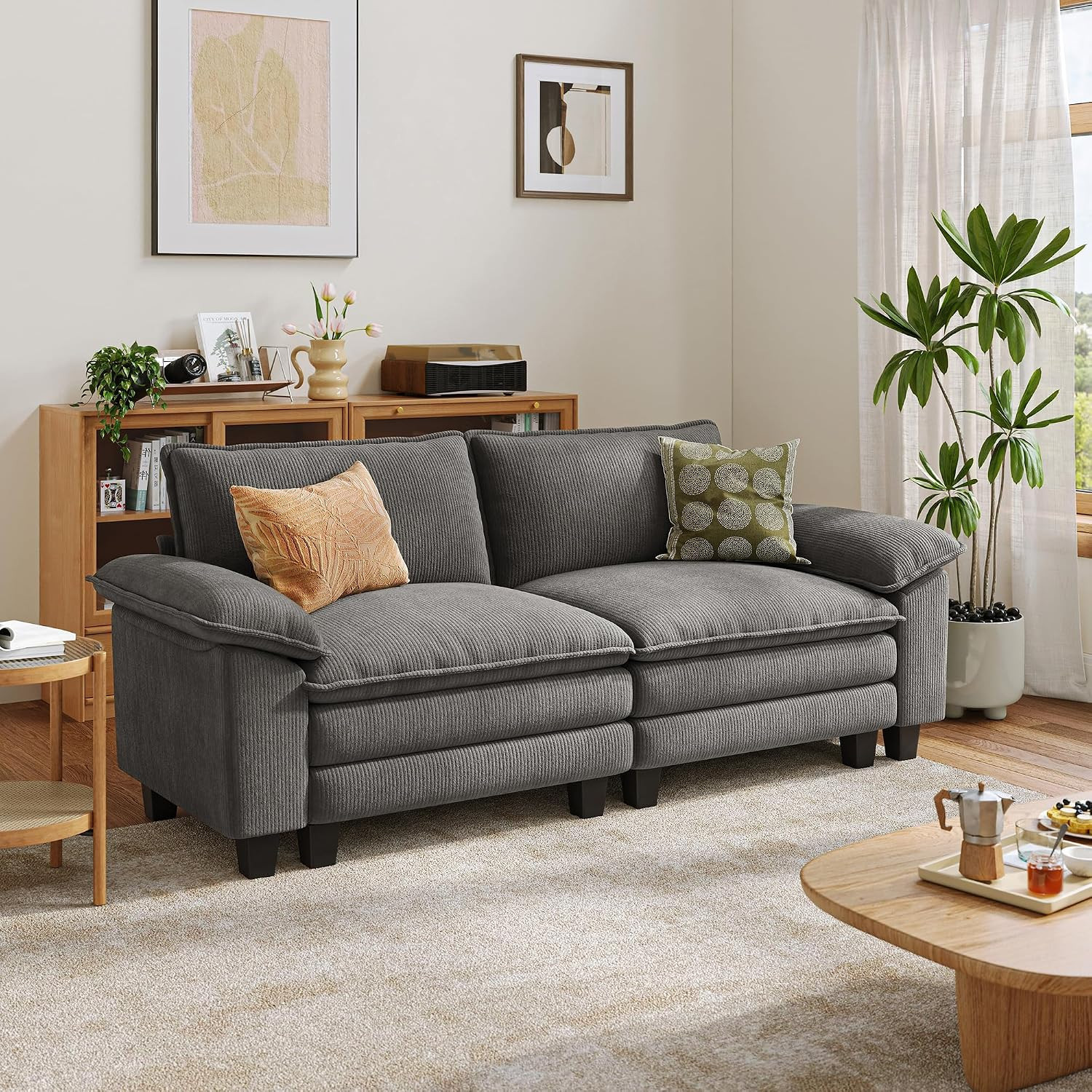 90" Modular Cloud Love Seat Sofa, Corduroy Soft Sectional Couch, Modern Comfy Lo