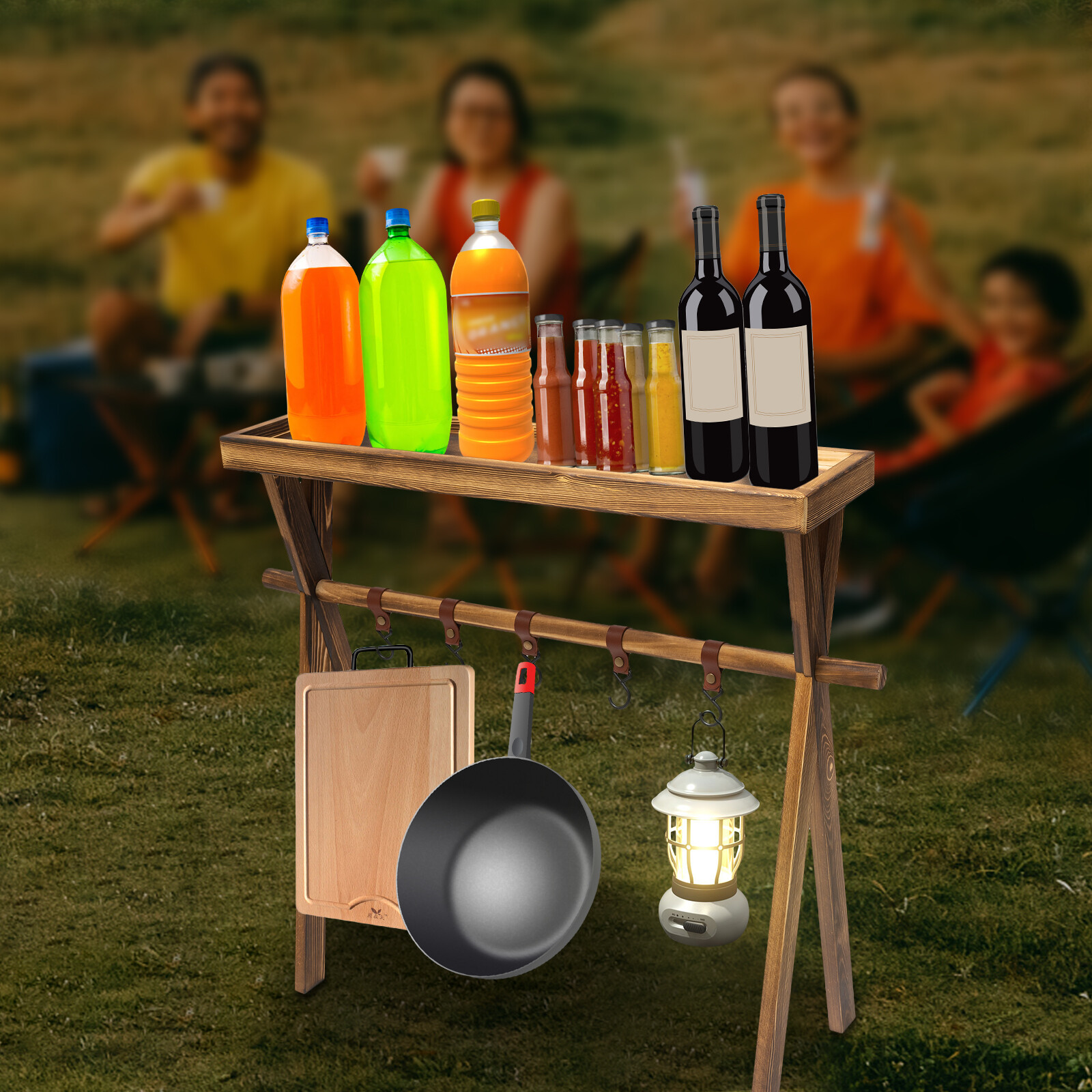 Removable Portable Camping Picnic Rack Cookware Hanging Rack w/ 5 Holders
