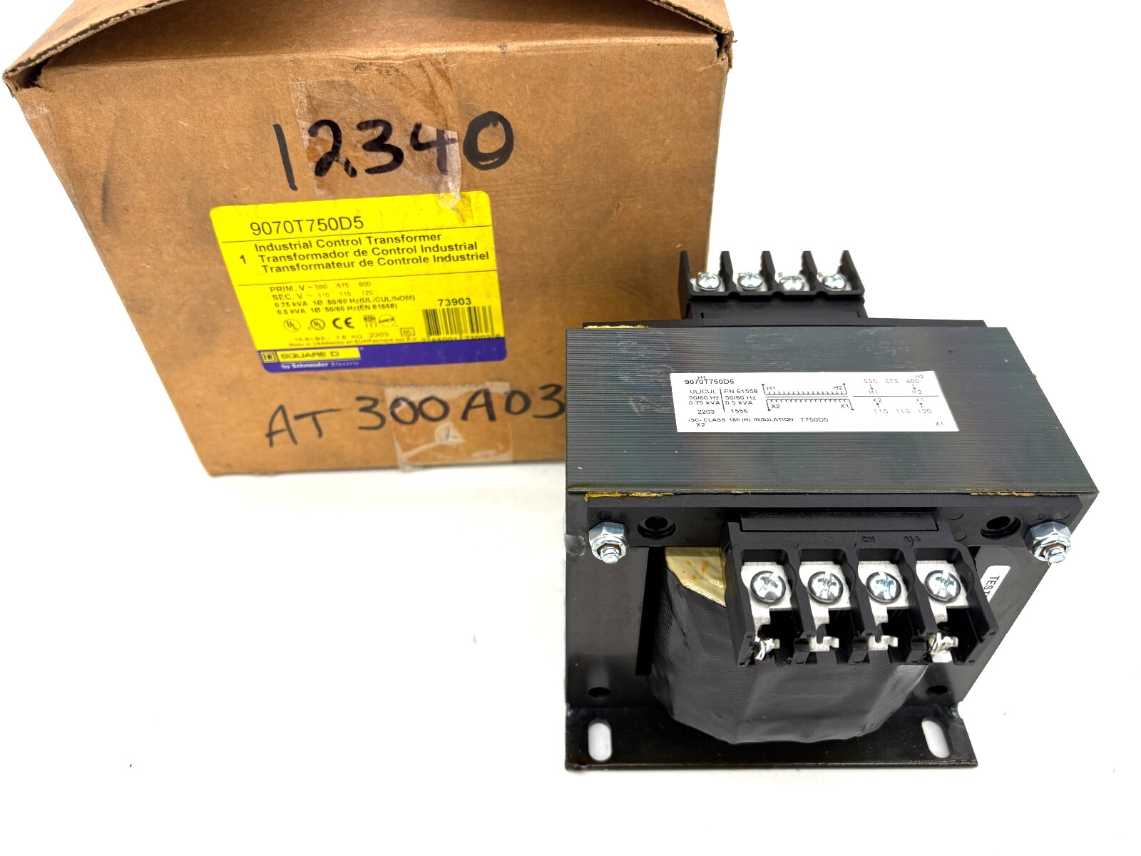 New Square D 9070T750D5 0.75KVA Transformer Pri 550/575/600V Sec 110/115/120V