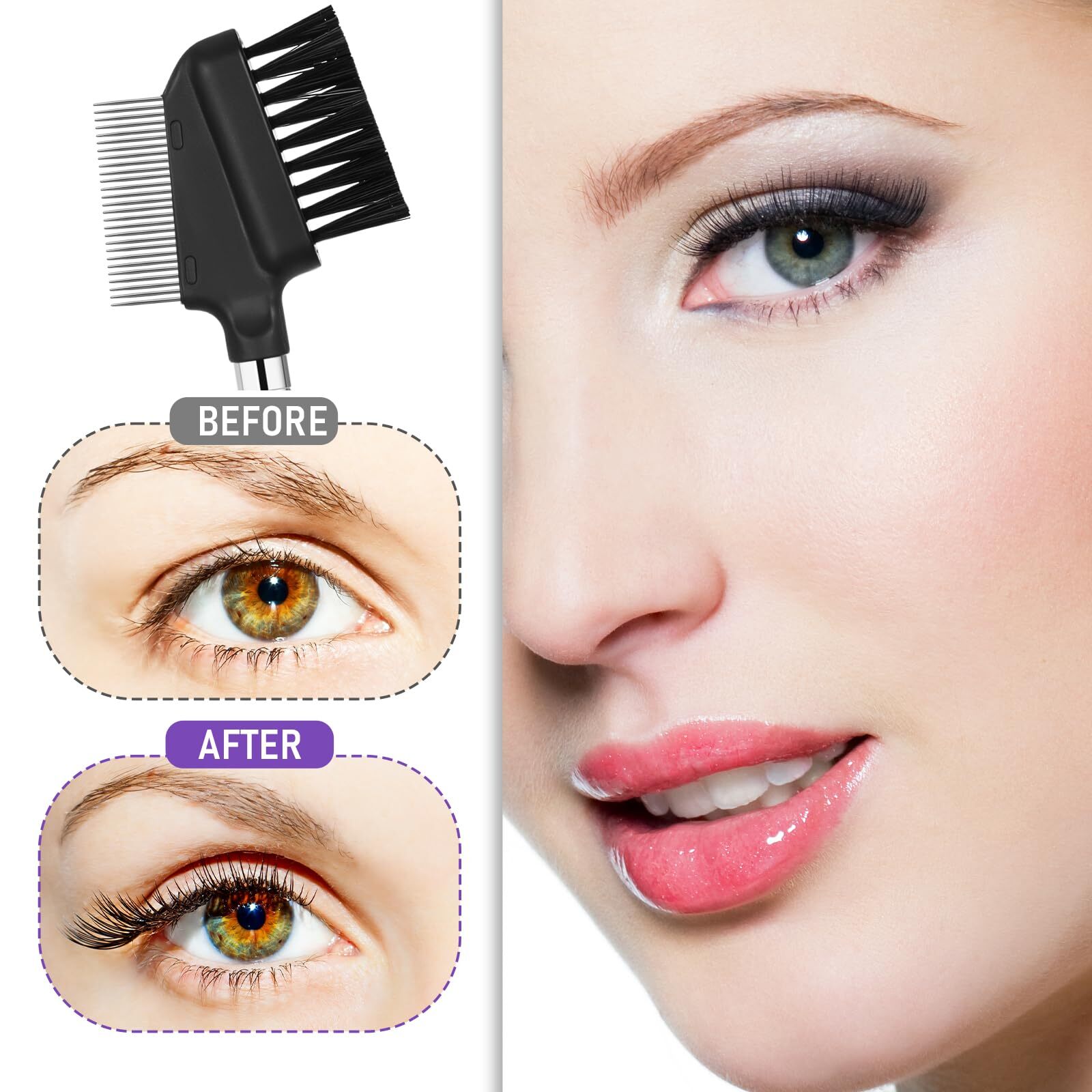 Small Eyelash Comb 2 Pack Metal Eyelash Brush Eyelash Separator Tool Eyebrow ...