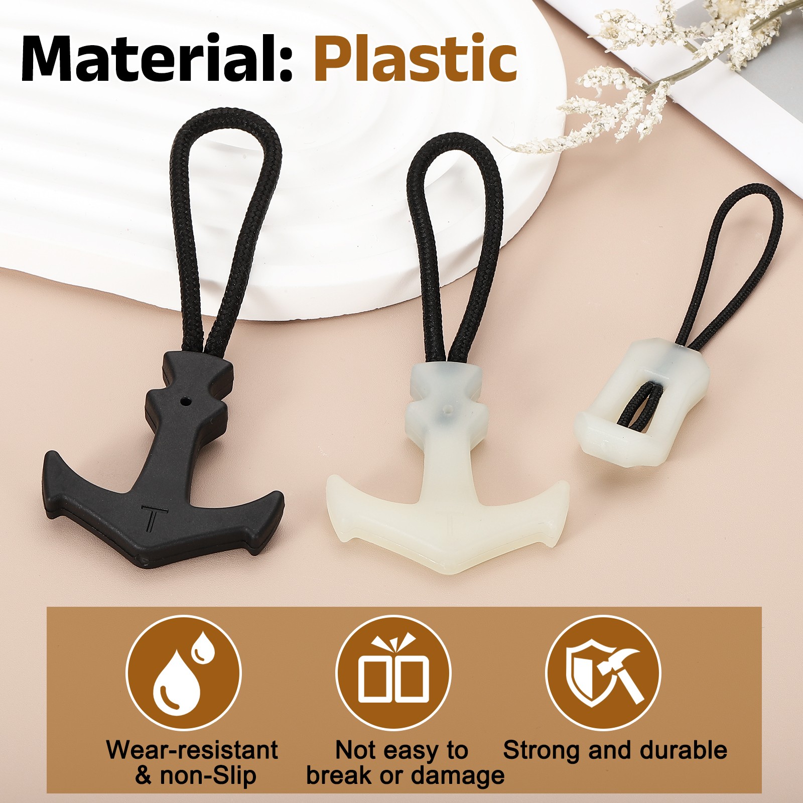 15pcs Luminous Zipper Pulls, Anti-Lost Zipper Puller Head, White