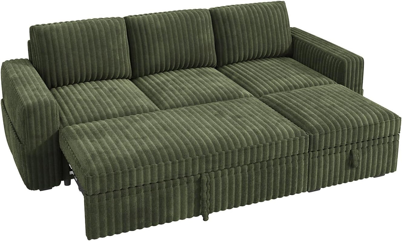 Modular Sectional Sofa with Pull Out Bed,Corduroy L Shaped Sleeper Sofa with Sto