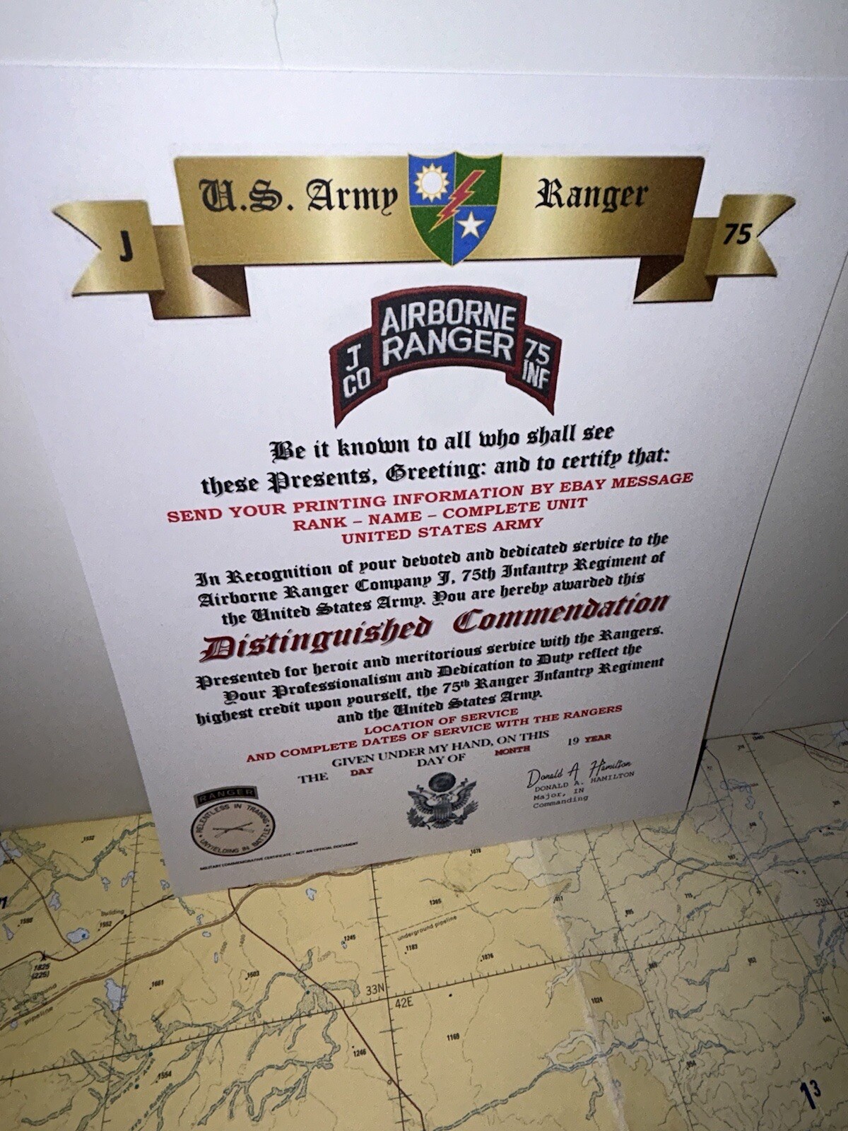 U.S. ARMY - J CO. 75TH INFANTRY RANGER REGIMENT / DISTINGUISHED COMMENDATION