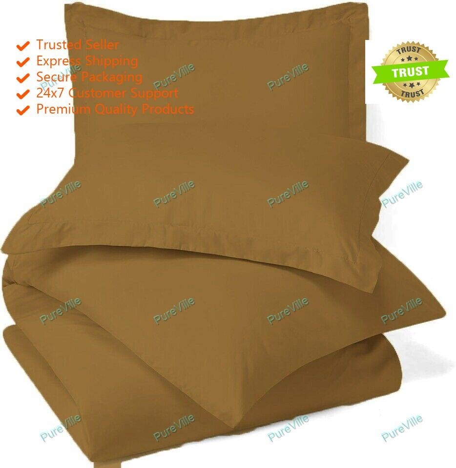 Bed Sheet Pillow Cover Set Beige 1800 Count Deep Pocket Microfiber