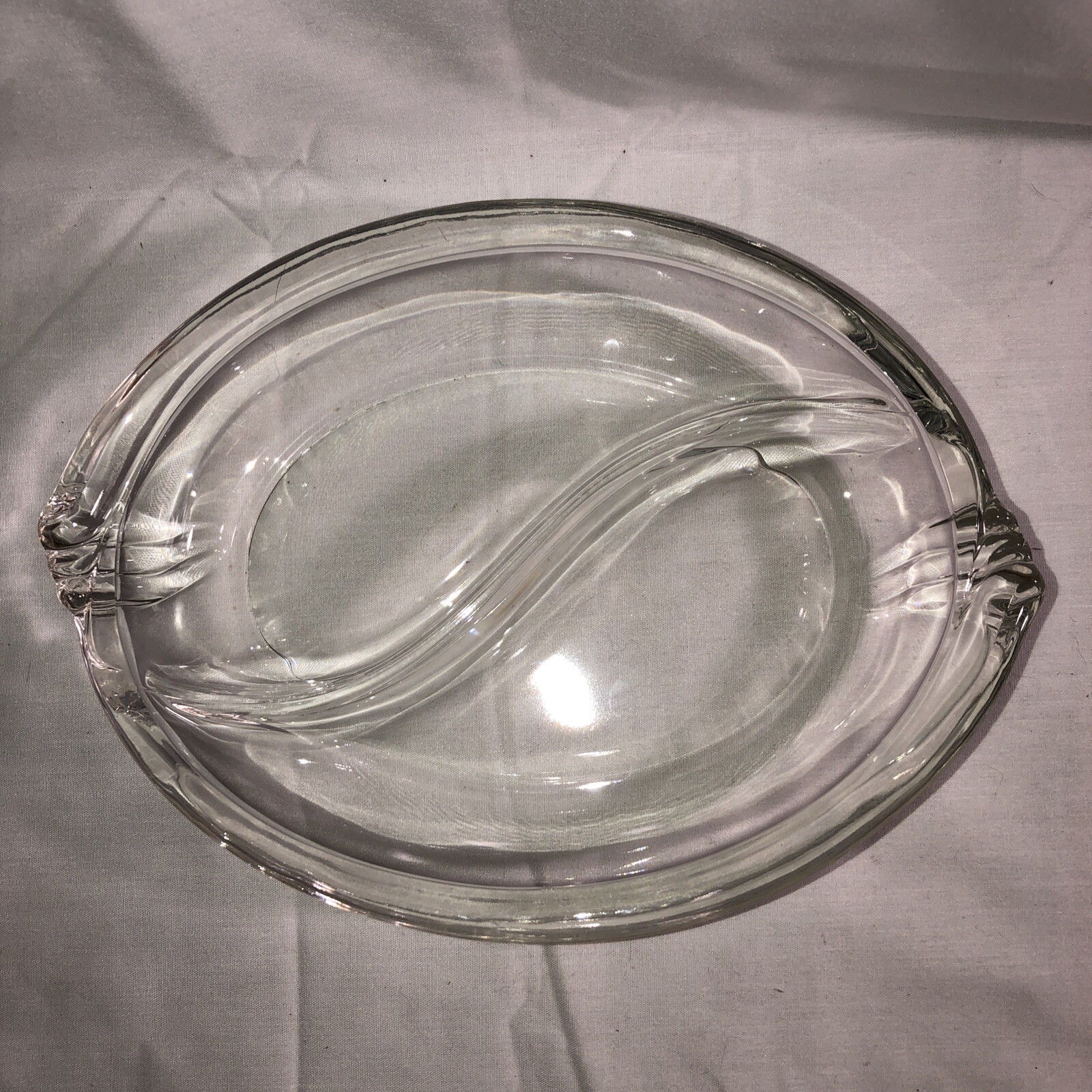 Vintage Elegant Heavy Clear Glass Divided Reslish Dish