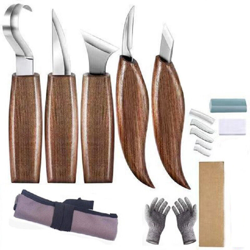 Woodworking Wood Carving Knives Set Whittling Carpenter Tools Hand DIY Spoon Kit