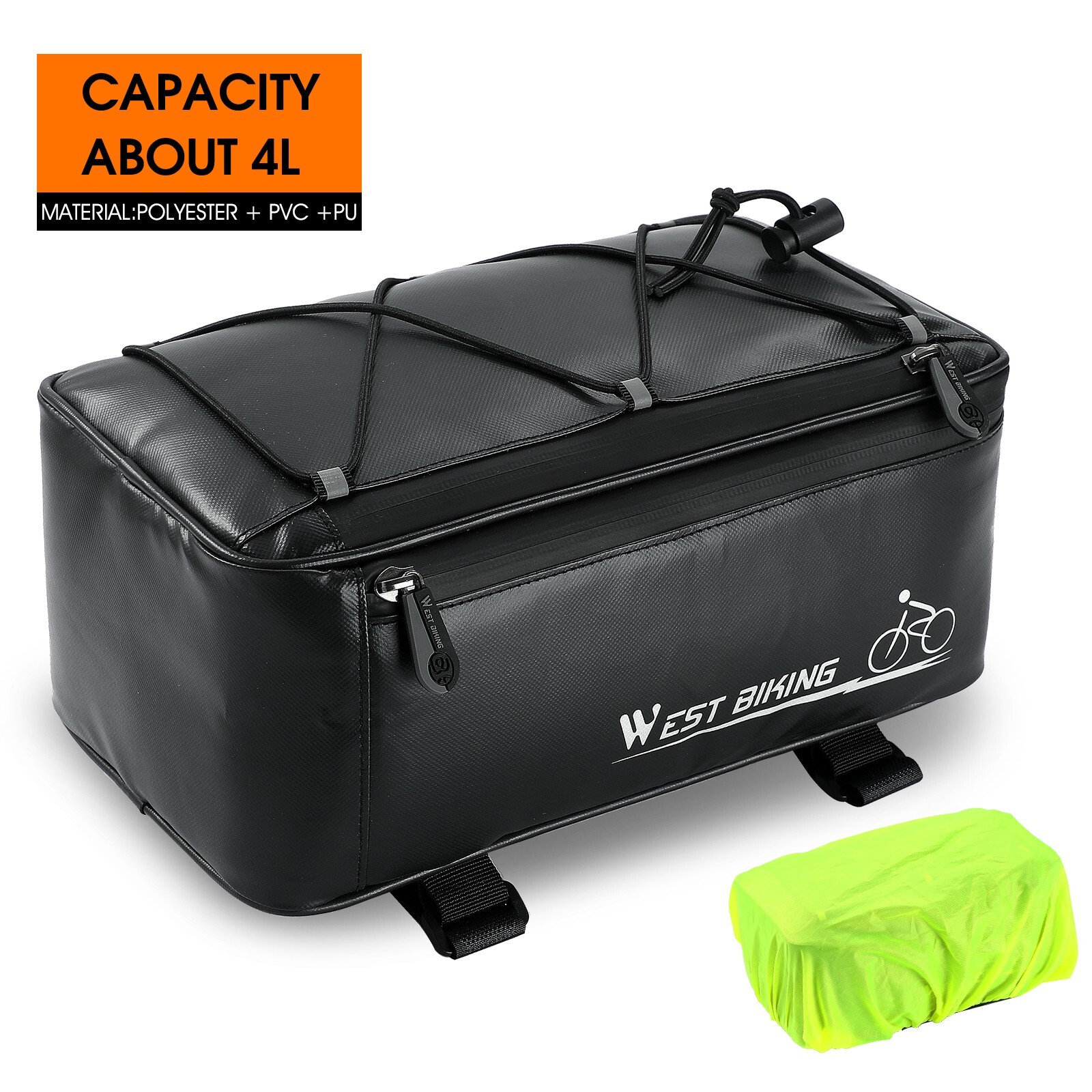 WEST BIKING Bike Trunk Bag Bicycle Rear Rack Pack Bag Pannier Waterproof 4L