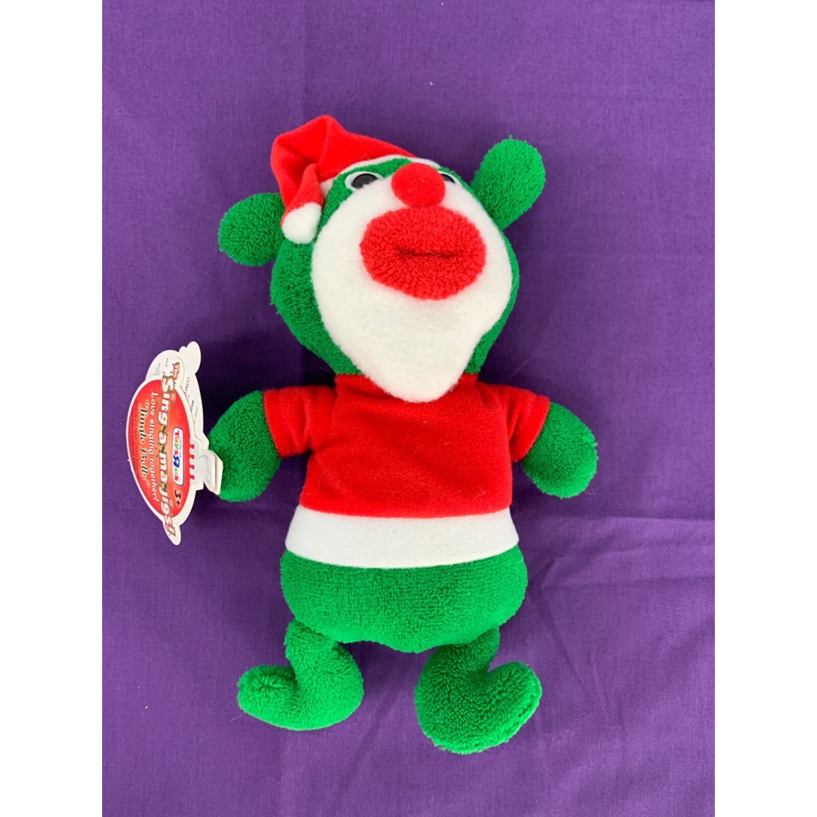 Toys R Us 2010 Mattel Sing A Ma Jigs Plush Doll Christmas Figure GREEN with Sant