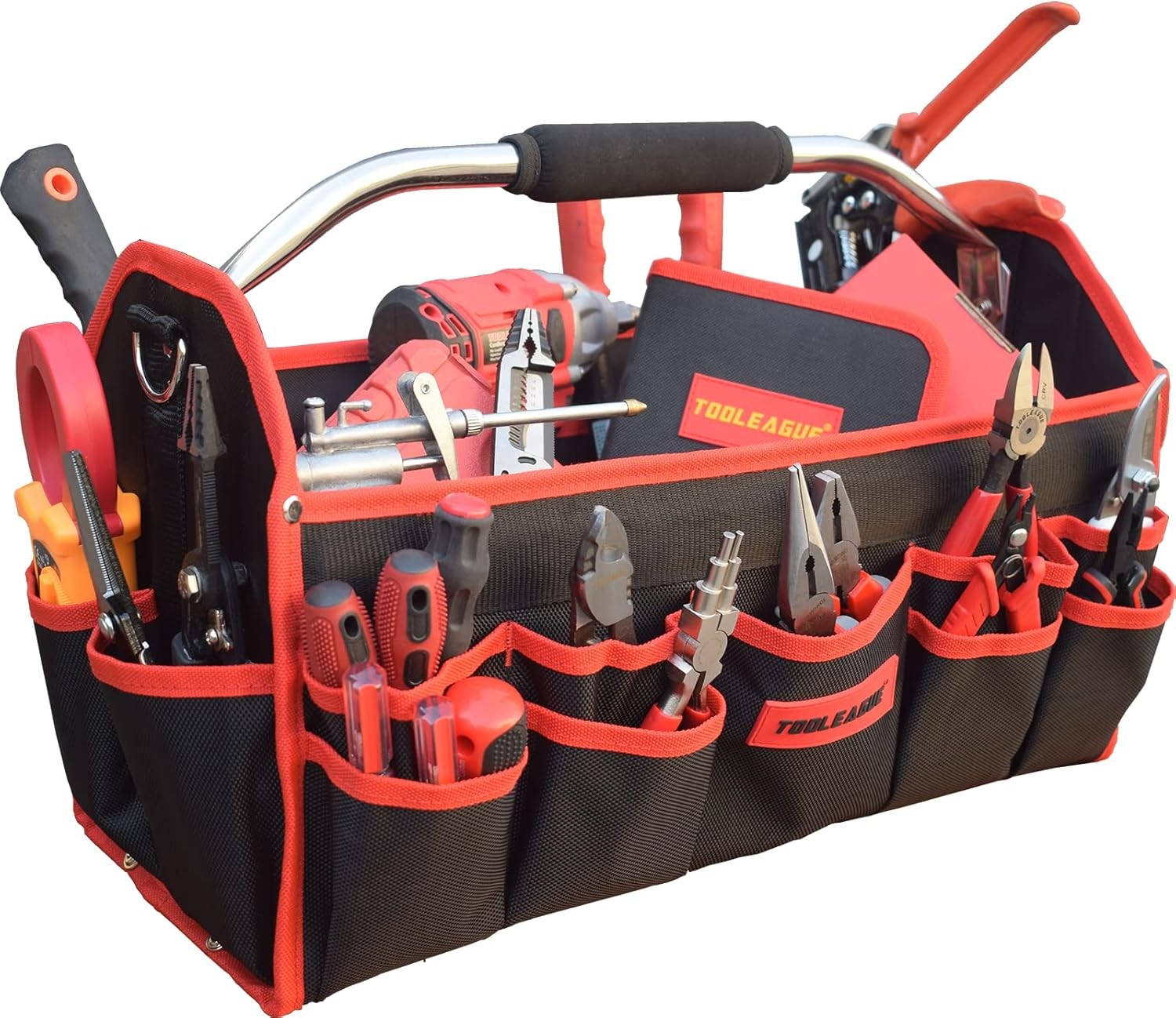 TOOLEAGUE 19 Inch Heavy Duty Tool Bag 25 Pockets 1680D for Tools