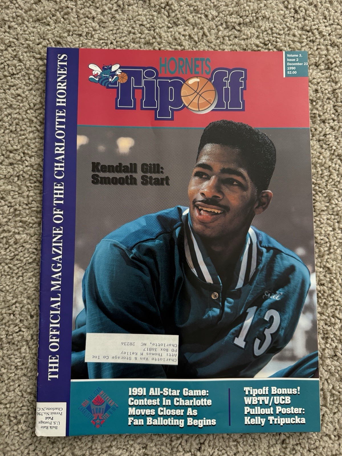 Charlotte Hornets Tipoff Magazine December 1990 Gill Cover K. Tripucka Poster