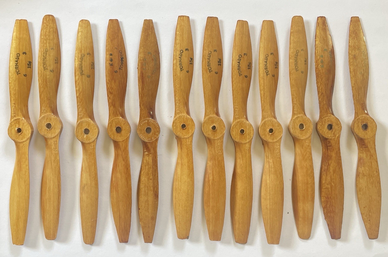 Vintage Lot PRISTINE Wood Tornado Props For Model Airplane Kit 20 Pcs Orig Boxes