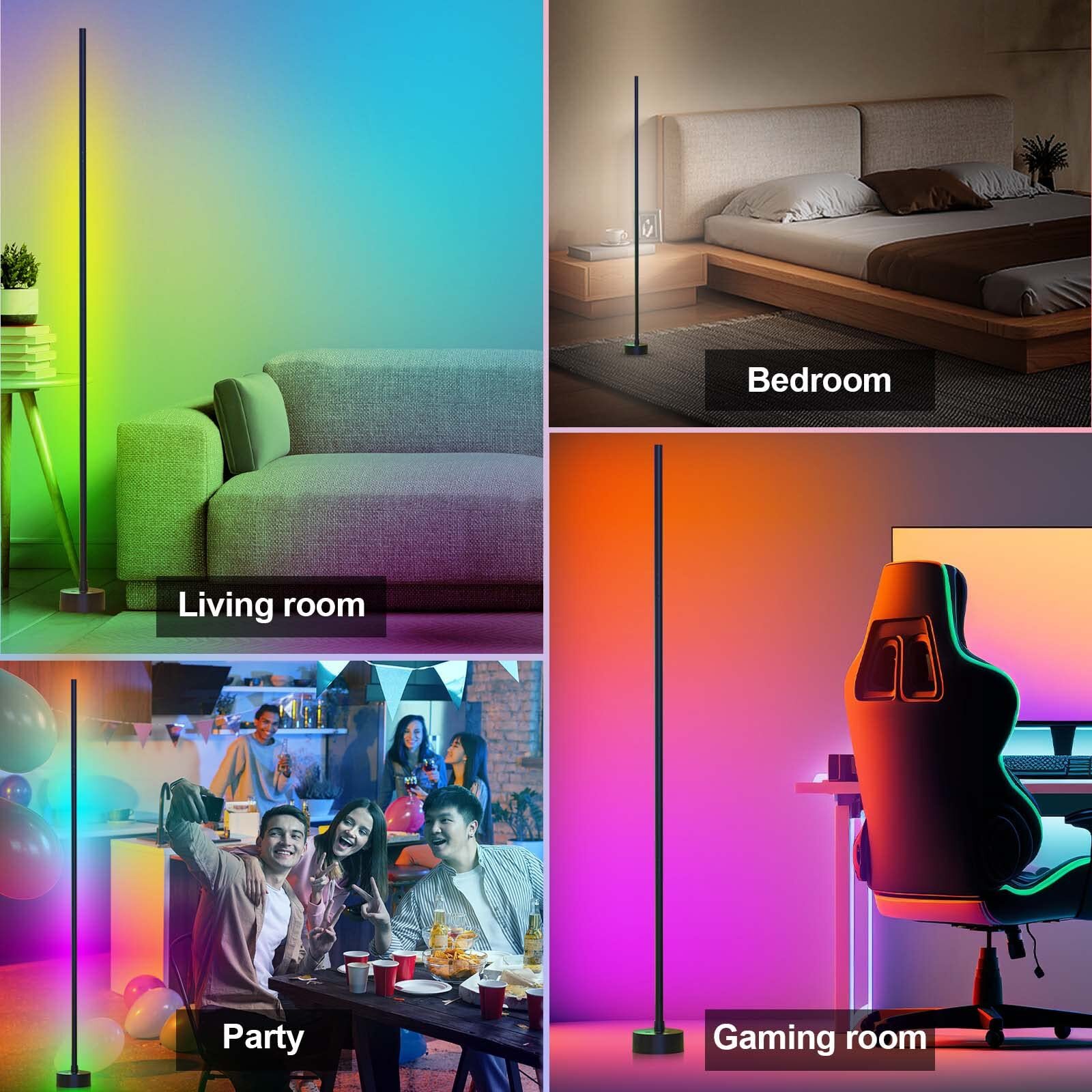 2× 47" Smart LED Floor Lamp RGB Remote & APP Control Music Sync Corner Lighting