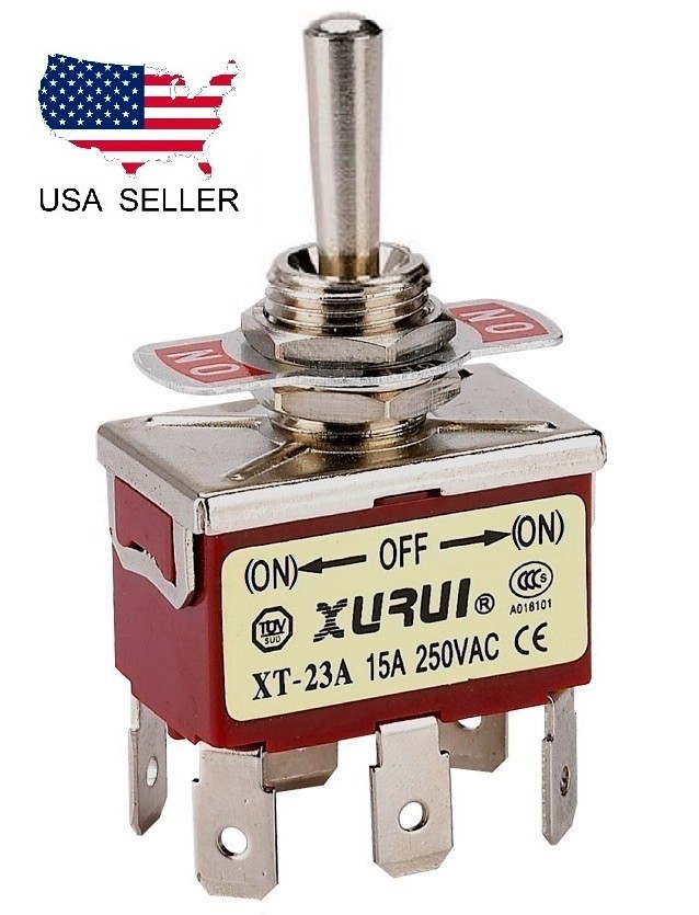 HEAVY DUTY DPST (ON)-OFF MOMENTARY TOGGLE SWITCH - SPADE TERMINALS (21AF)
