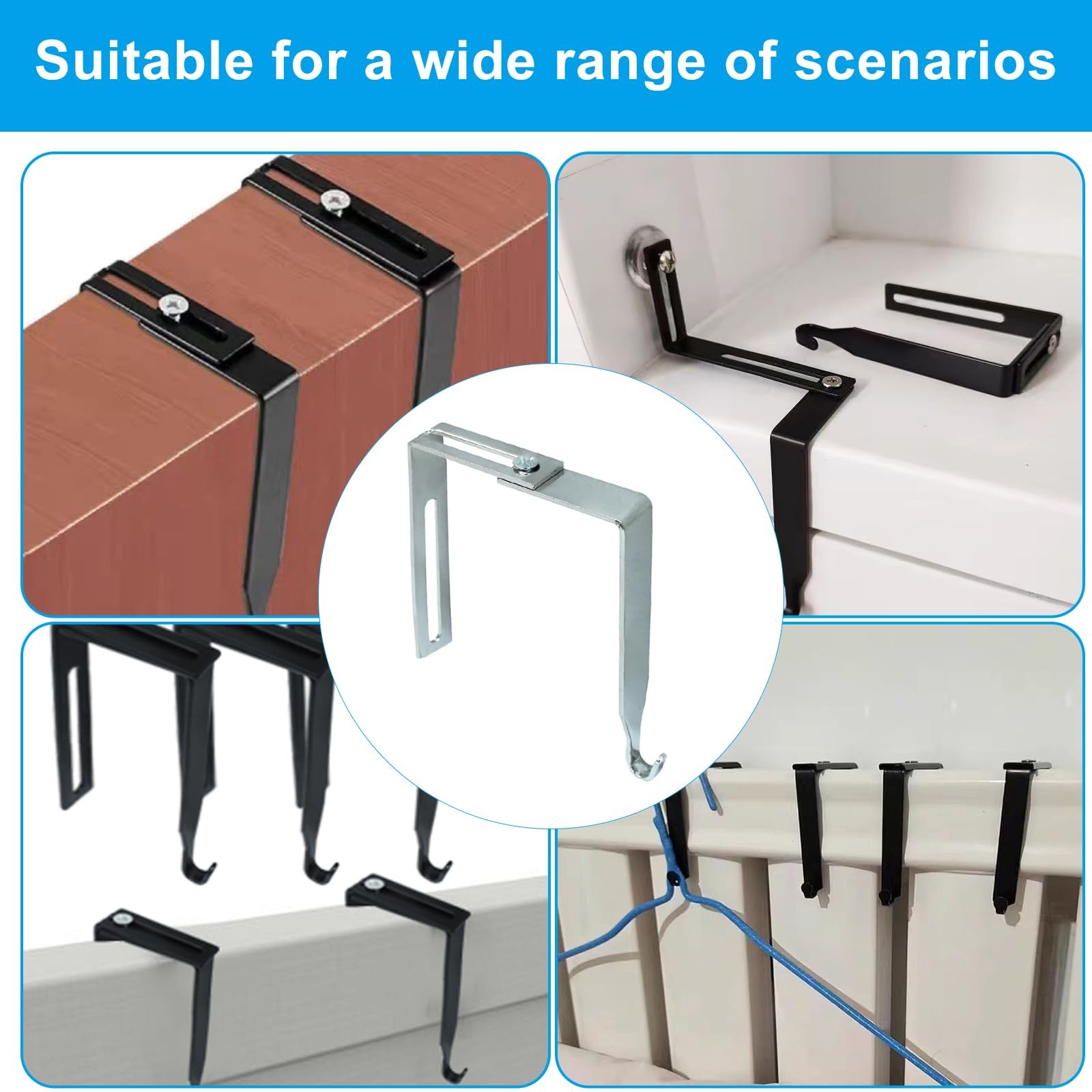 4 Packs Adjustable Cubicle Hanger, Wall Hooks Metal Universal Door Hangers wi...