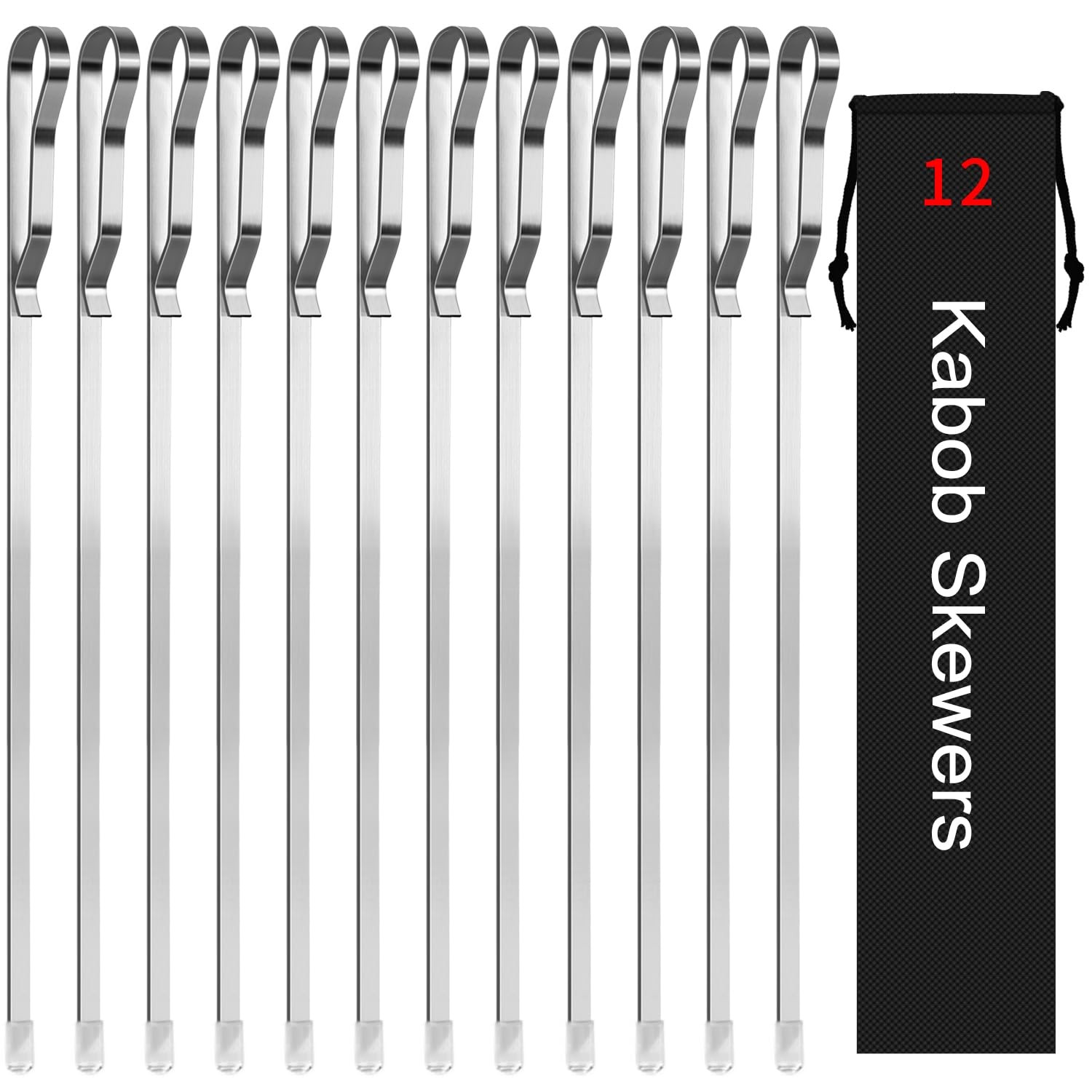 12pc Kabob Skewers 17" Stainless Steel Long BBQ Barbecue Skewers,Flat Metal Stic