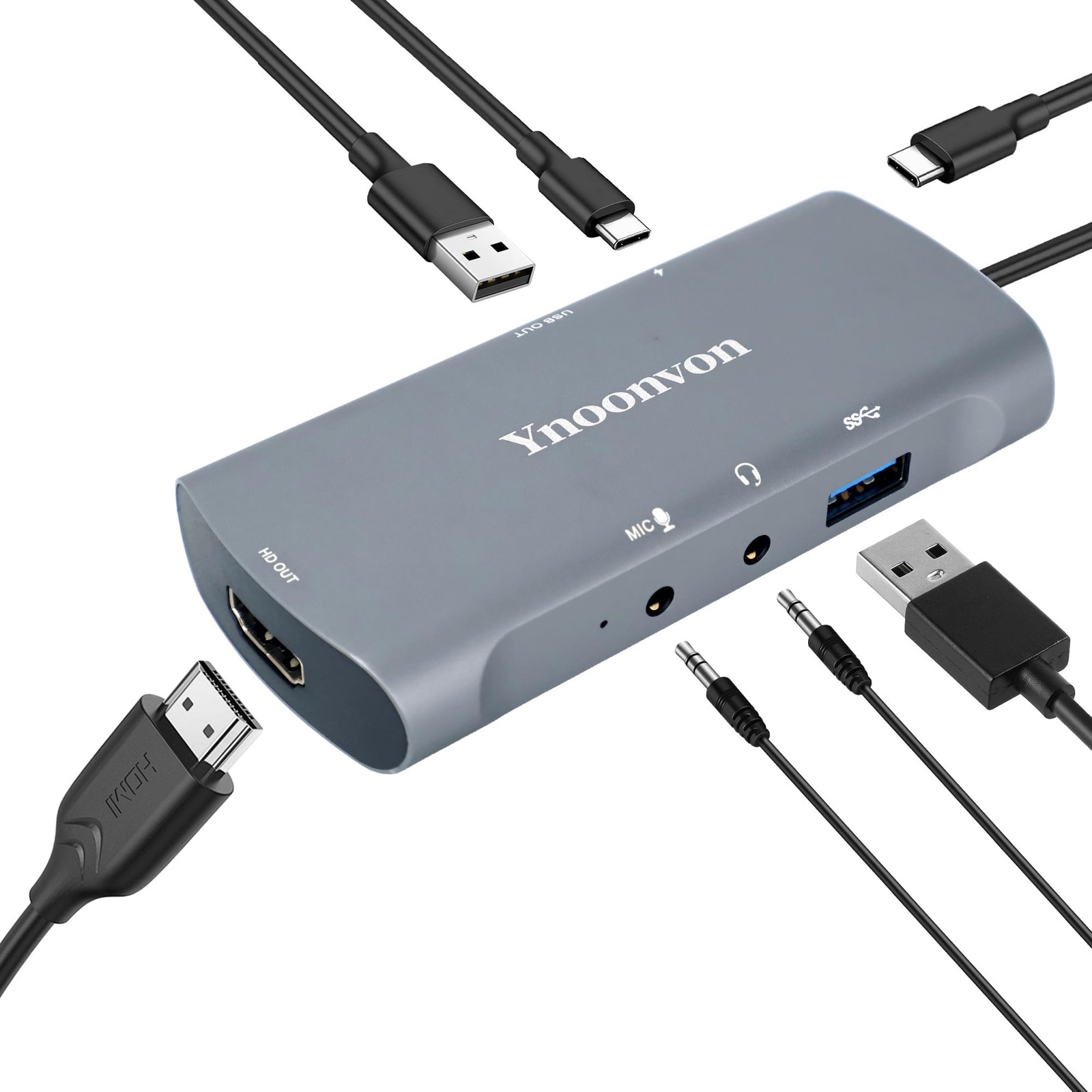 6-in-1 USB-C Video Capture Card Docking Station, 4K HDMI Loop-Out, 1080p 60fp...