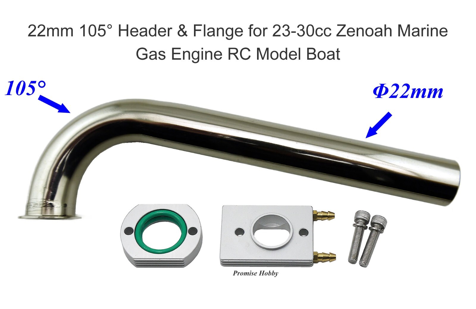 105 Degree Header & Flange for 23-30cc Zenoah Marine Gas Engine RC Model Boats